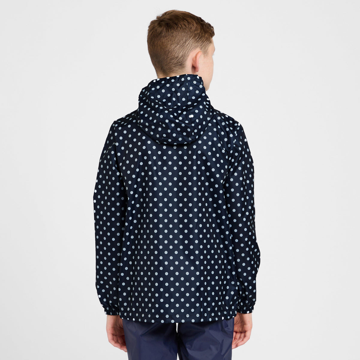 Kids Packable Waterproof Jacket Navy/White Polka Dot