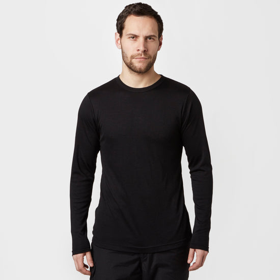 Mens Long Sleeved Thermal Crew Neck Top Black