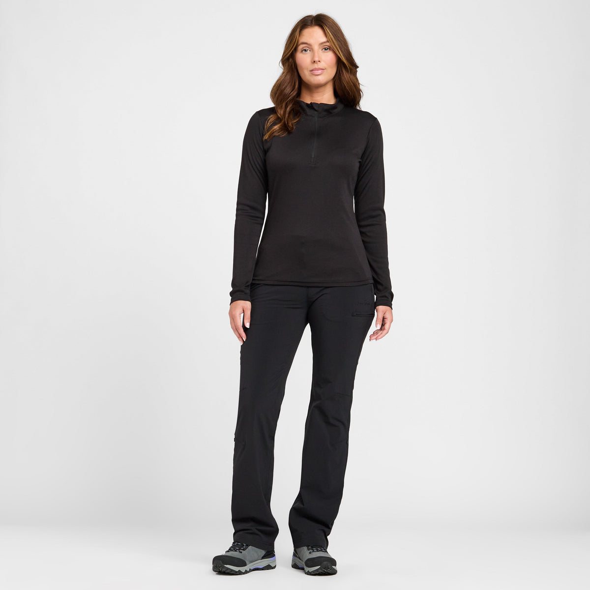 Womens Long Sleeve Thermal Zip Neck Baselayer Top Black