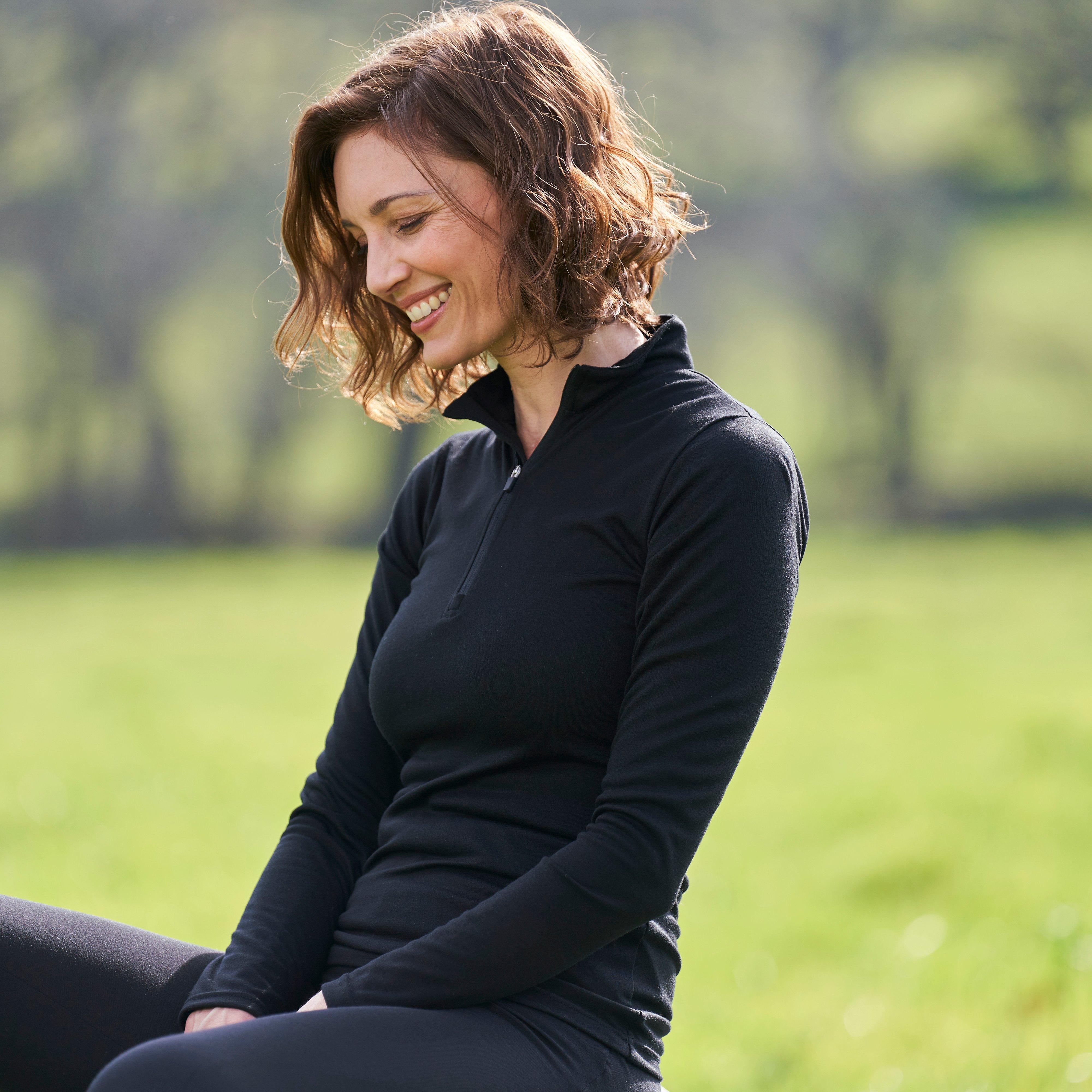 Womens Long Sleeve Thermal Zip Neck Baselayer Top Black