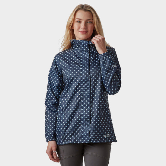 Womens Patterned Packable Jacket Navy/White
