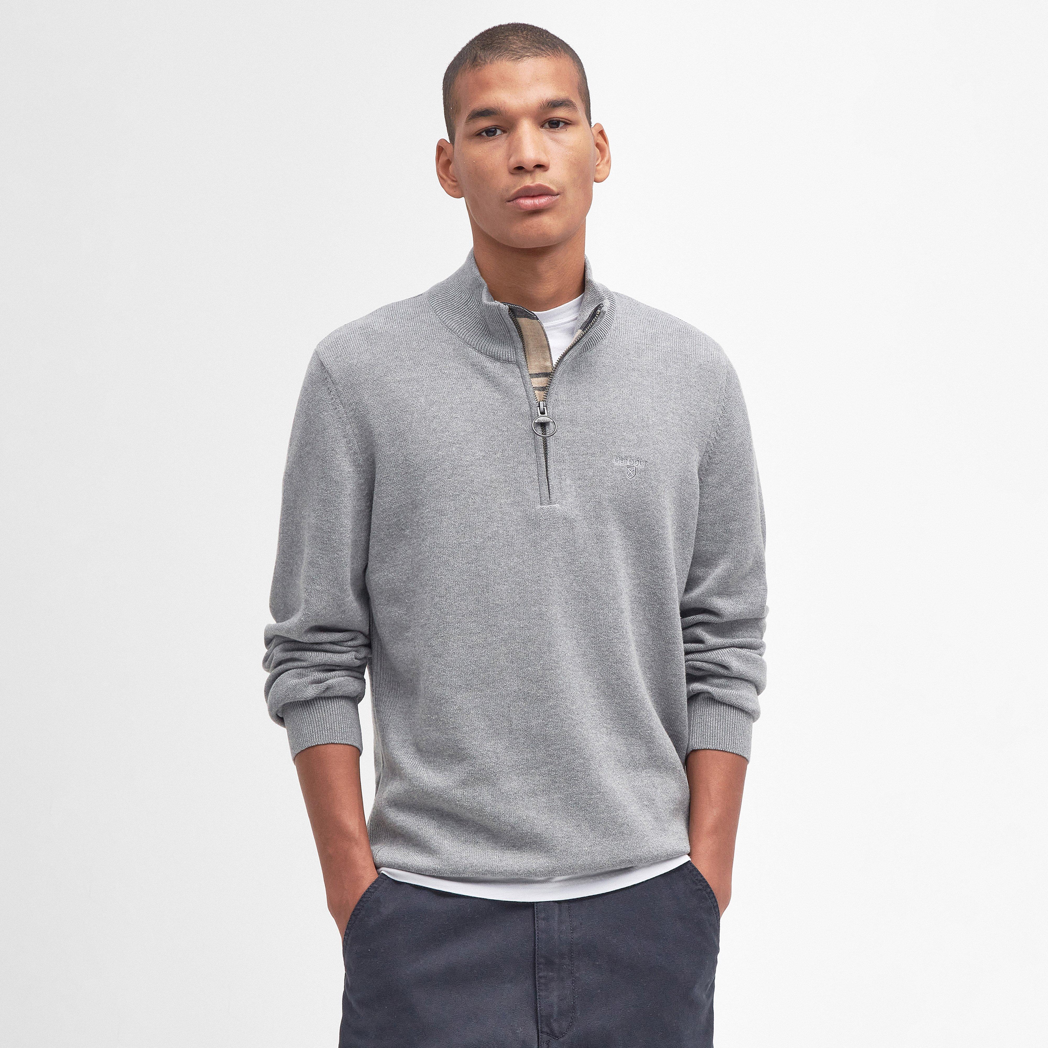 Mens Cotton Half Zip Grey Marl