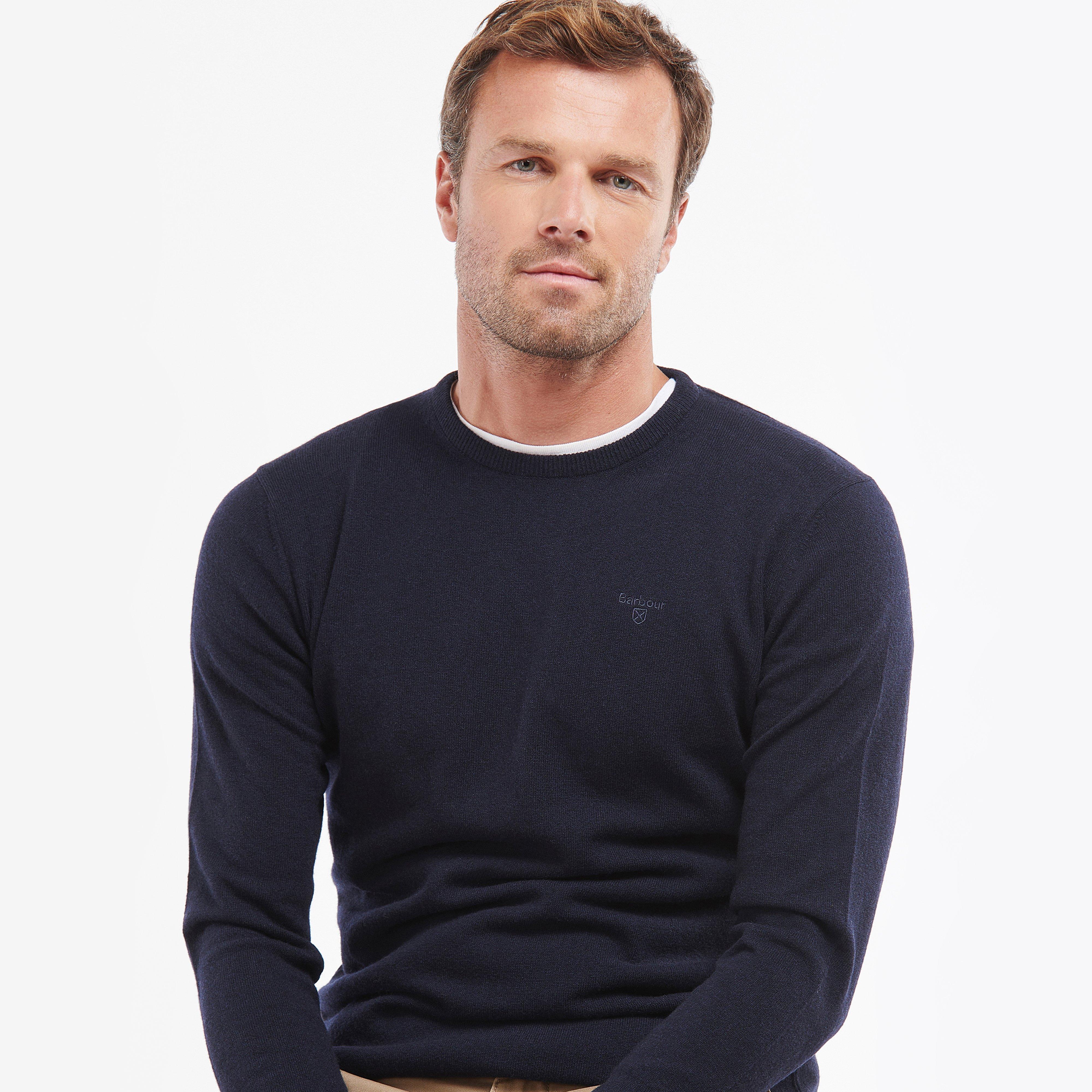 Mens Essential Lambswool Crew Neck Sweatshirt Navy