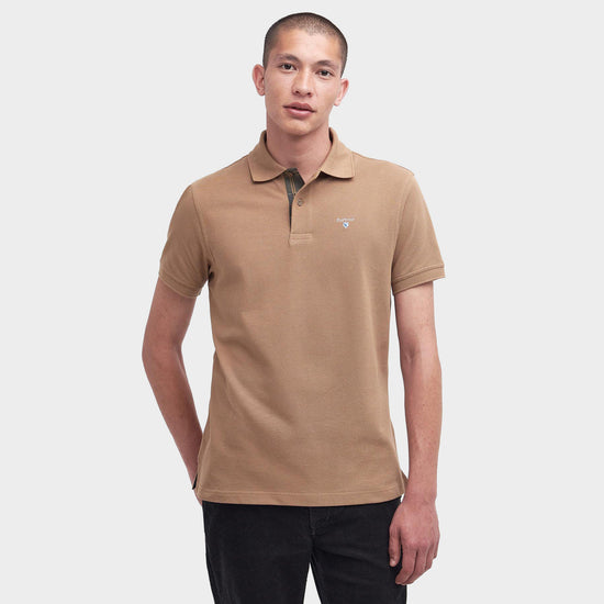 Mens Tartan Pique Polo Shirt Sandstone