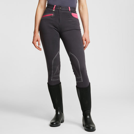 HyPERFORMANCE Womens Diesel Knee Patch Jodhpurs Charcoal/Pink