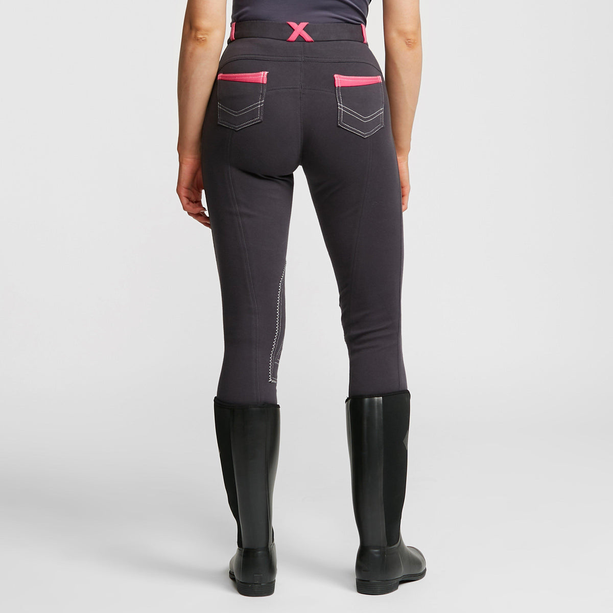 HyPERFORMANCE Womens Diesel Knee Patch Jodhpurs Charcoal/Pink