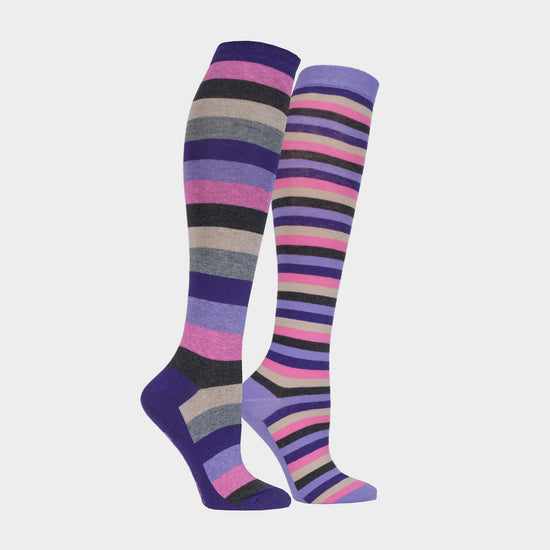 StormBloc® Equestrian Ladies Stripe Socks 2 Pack Purple