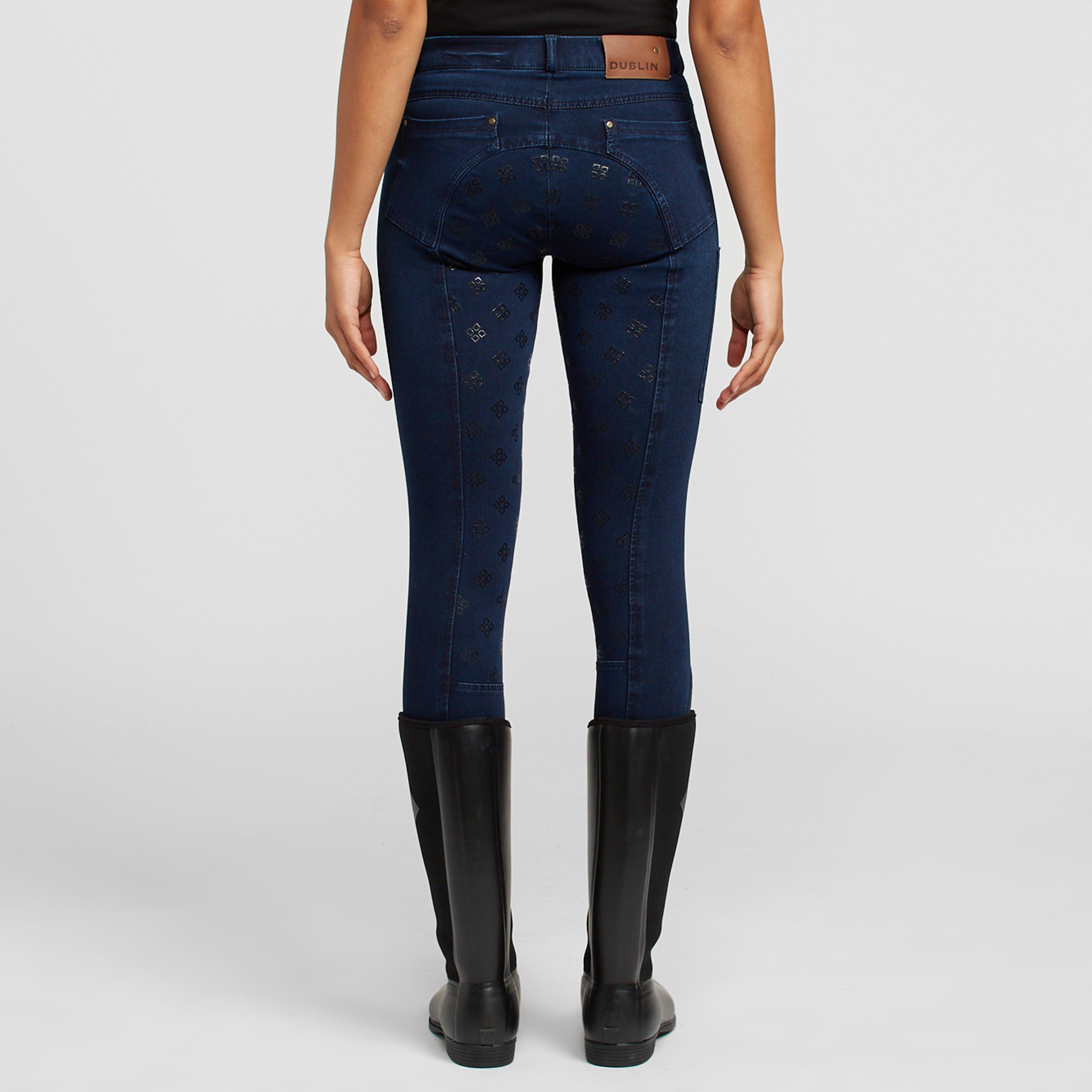 Womens Shona Full Grip Silicone Print Denim Breeches Light Blue Denim