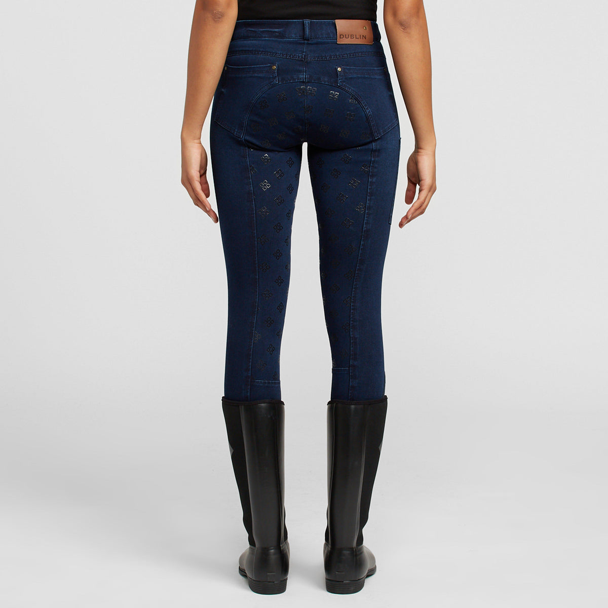 Womens Shona Full Grip Silicone Print Denim Breeches Light Blue Denim