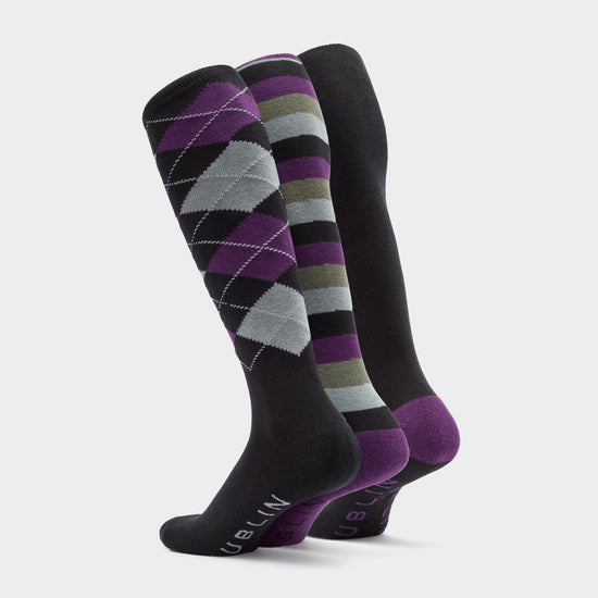 Socks Pack of 3 Black/Purple/Grey