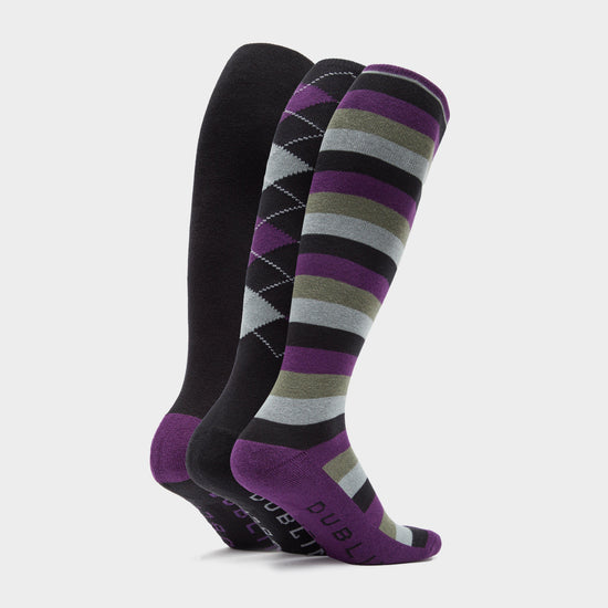 Socks Pack of 3 Black/Purple/Grey