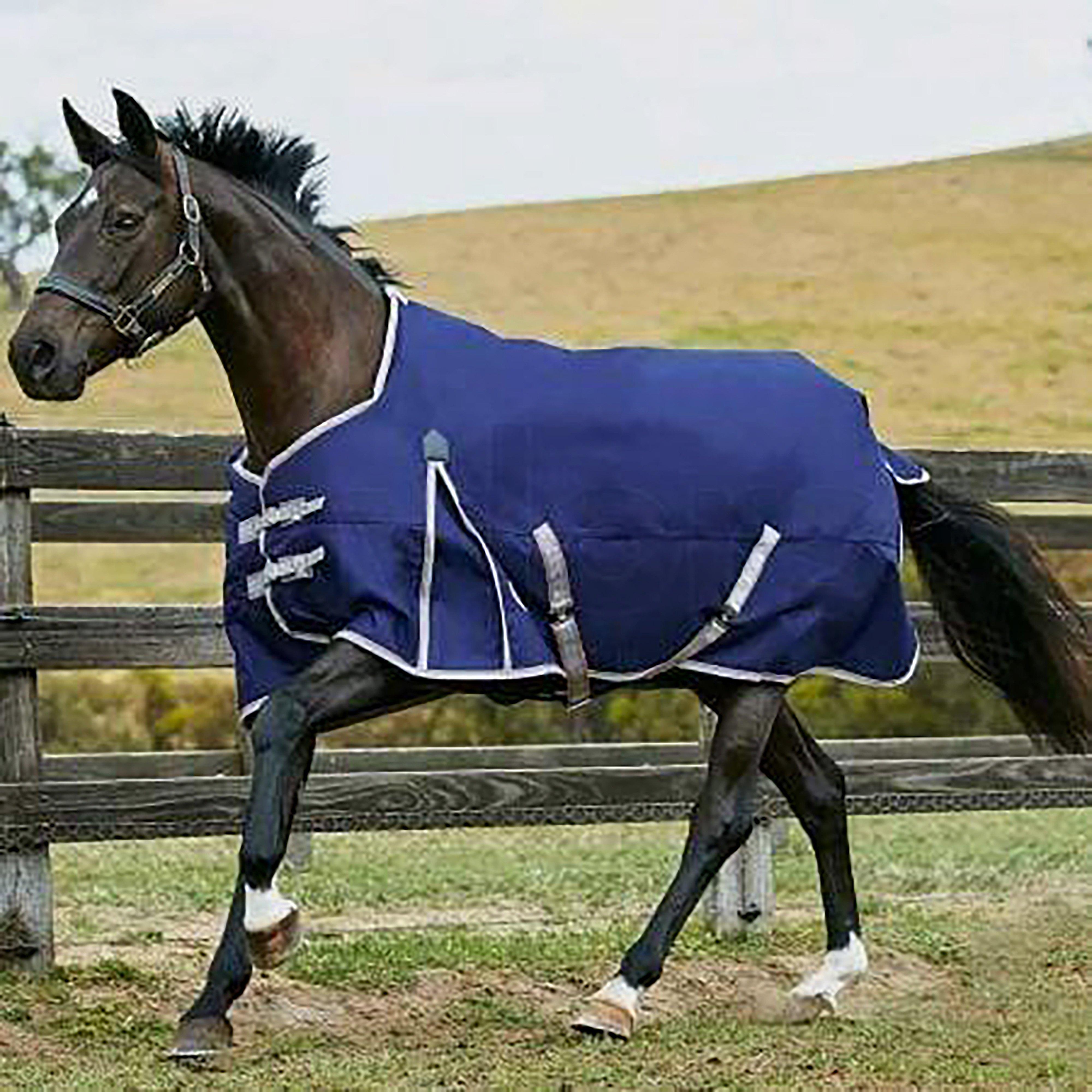 ComFiTec Essential 0g Lite Weight Standard Neck Turnout Rug Navy/Silver/Red