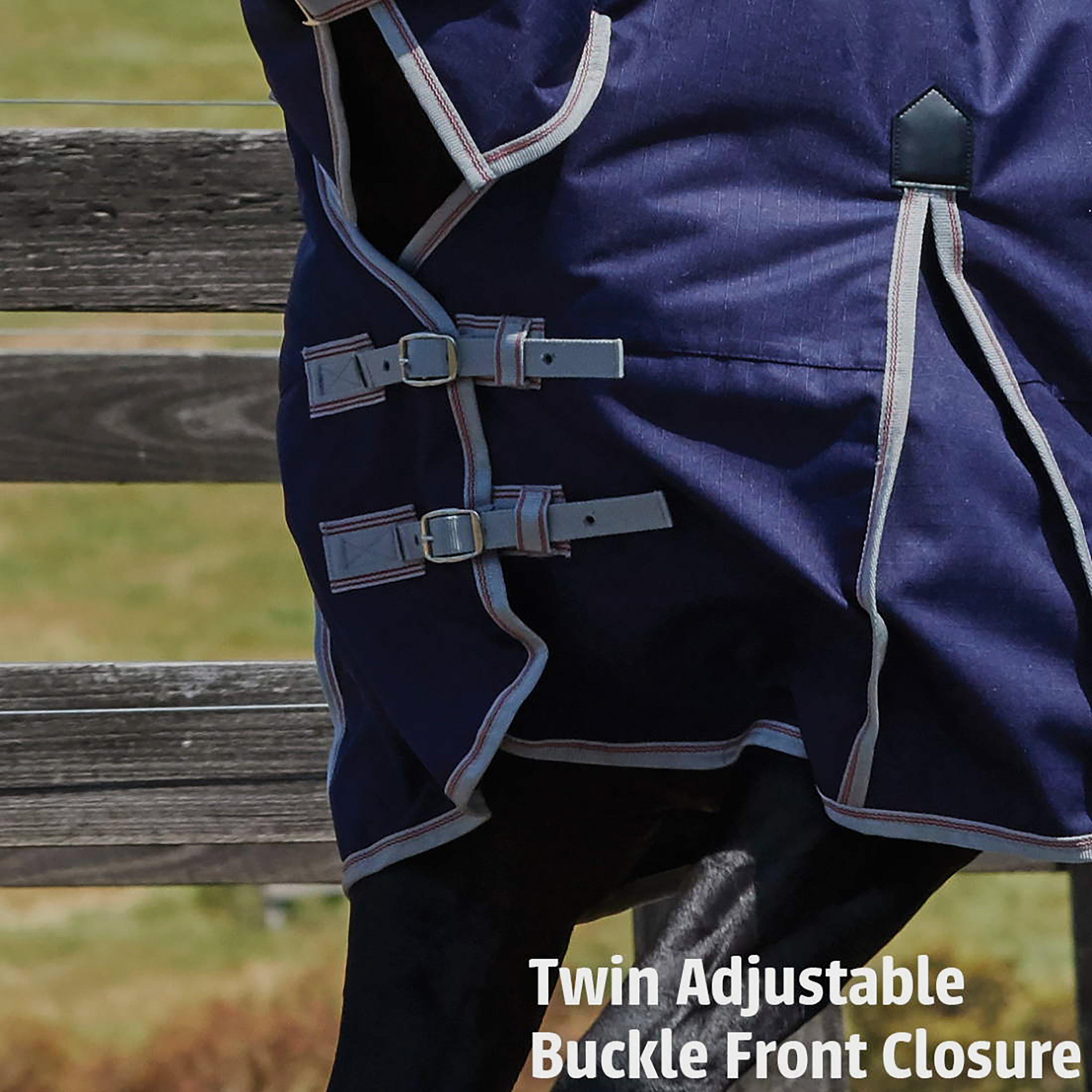 ComFiTec Essential 0g Lite Weight Standard Neck Turnout Rug Navy/Silver/Red