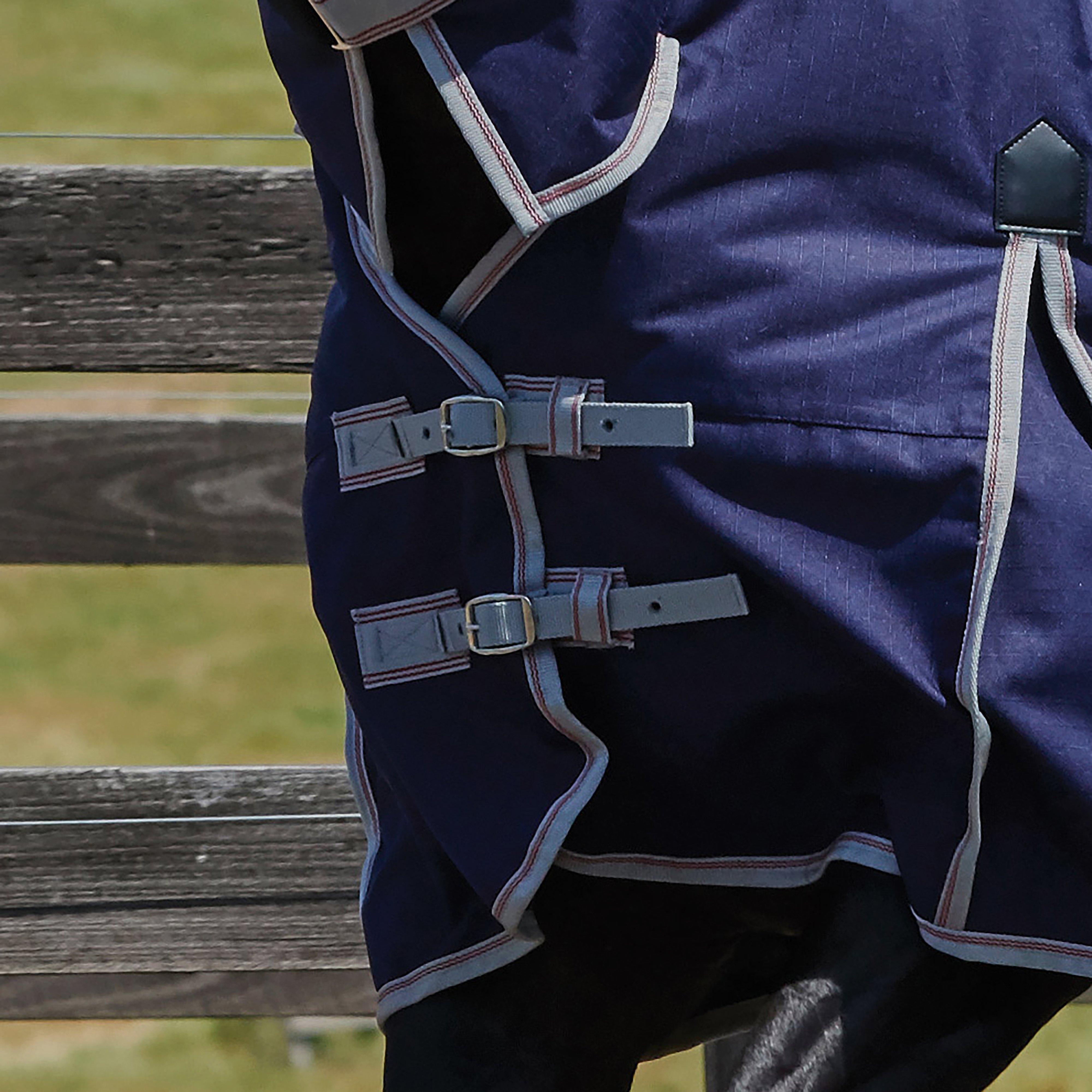 ComFiTec Essential Combo Neck Lite Plus 50g Turnout Rug Navy/Silver/Red