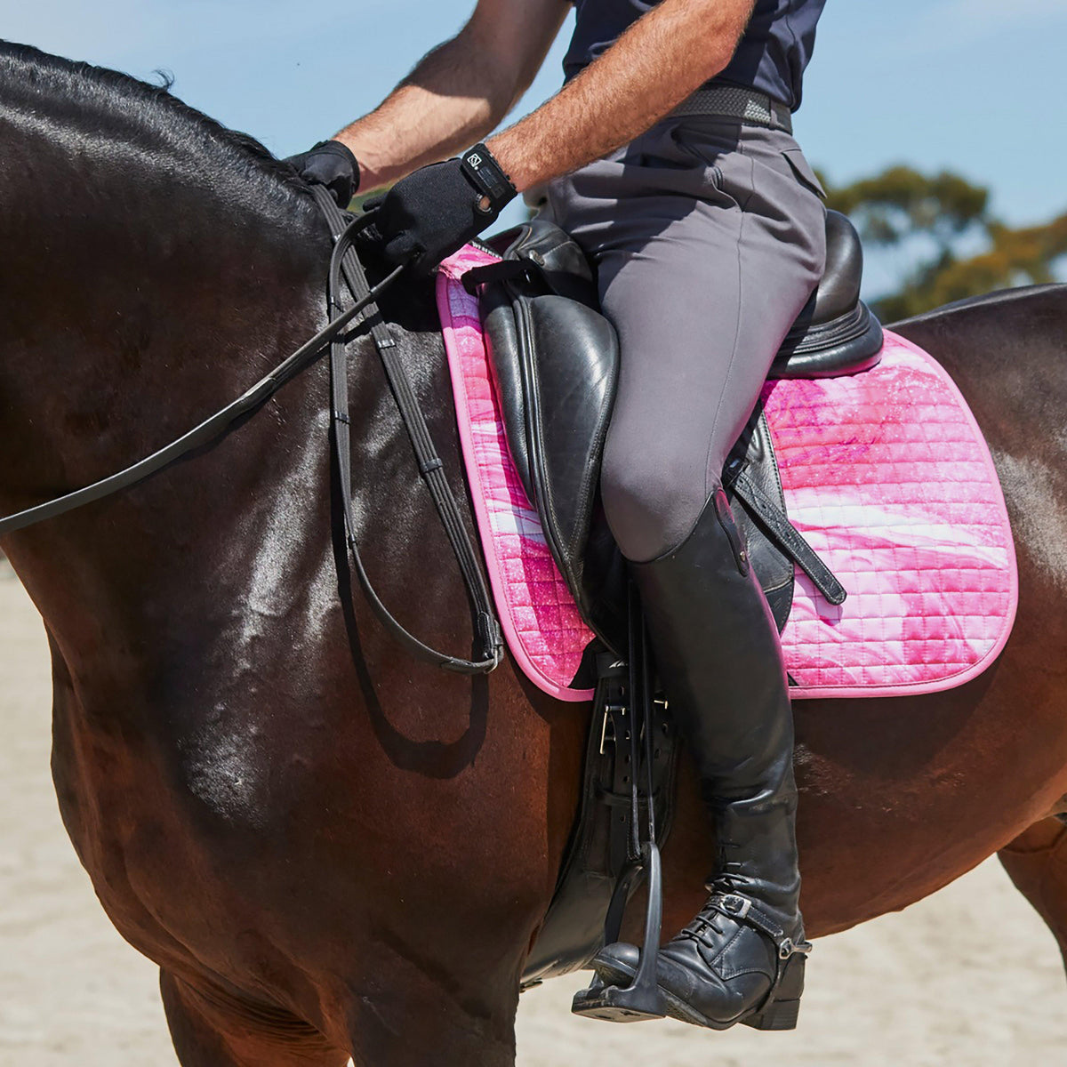 Prime Marble Dressage Saddle Pad Pink Swirl Marble Print