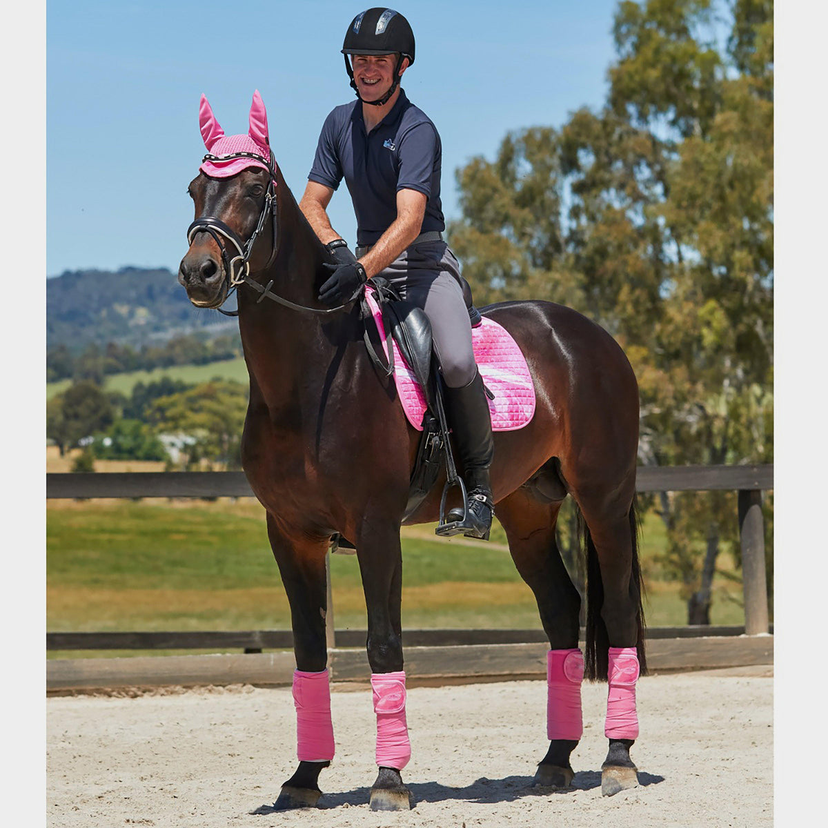 Prime Marble Dressage Saddle Pad Pink Swirl Marble Print