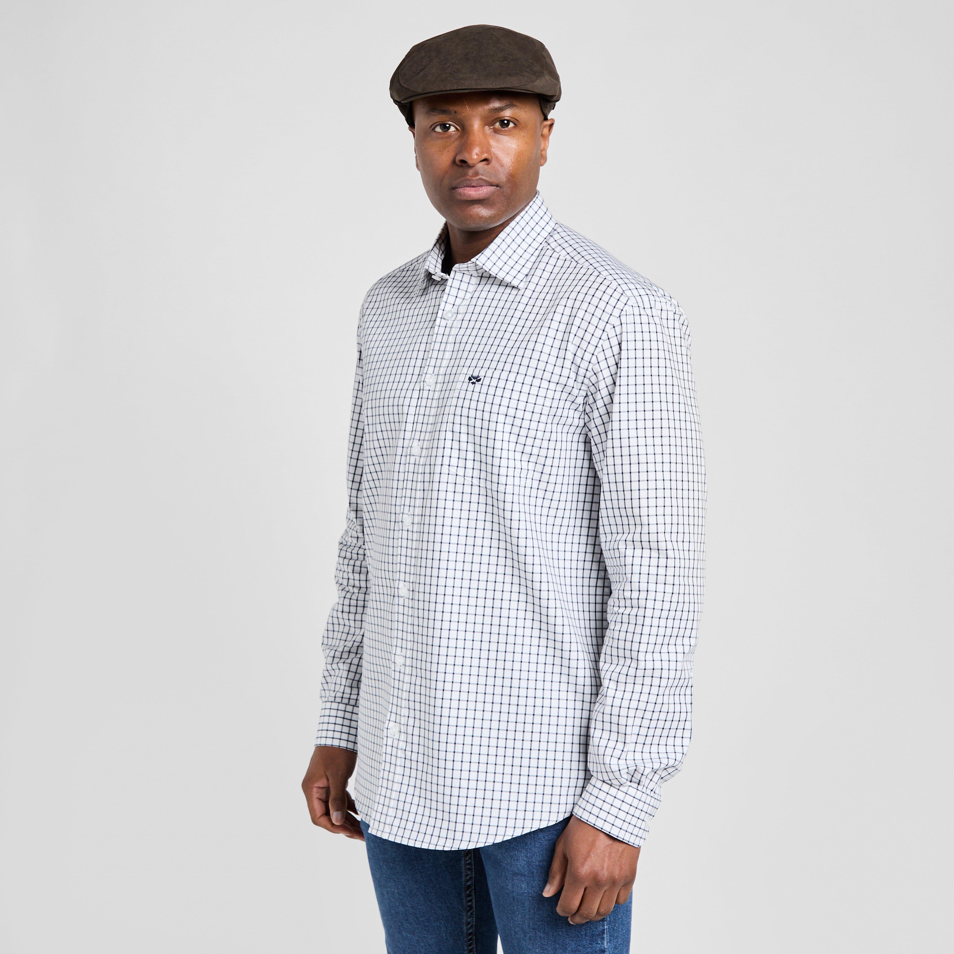 Mens Turnberry Long Sleeve Twill Cotton Shirt White/Navy Check
