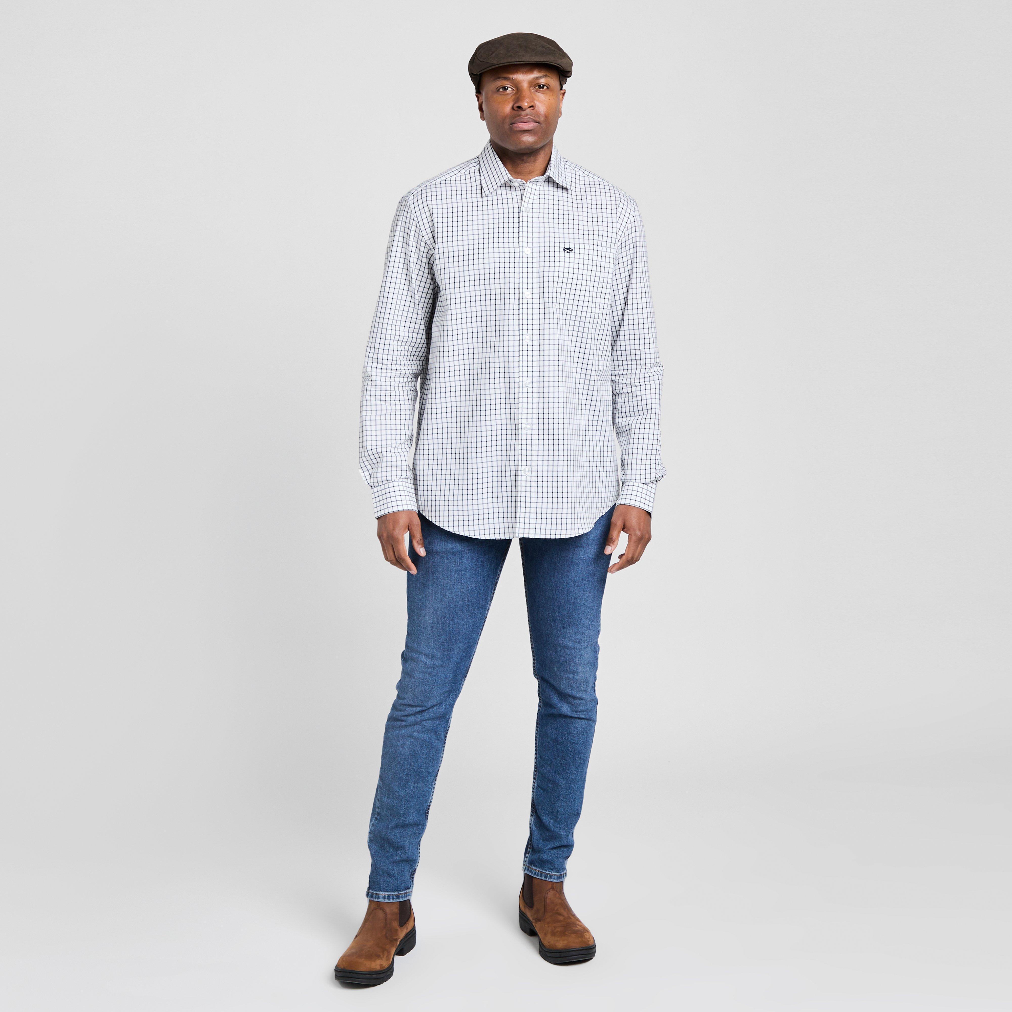 Mens Turnberry Long Sleeve Twill Cotton Shirt White/Navy Check