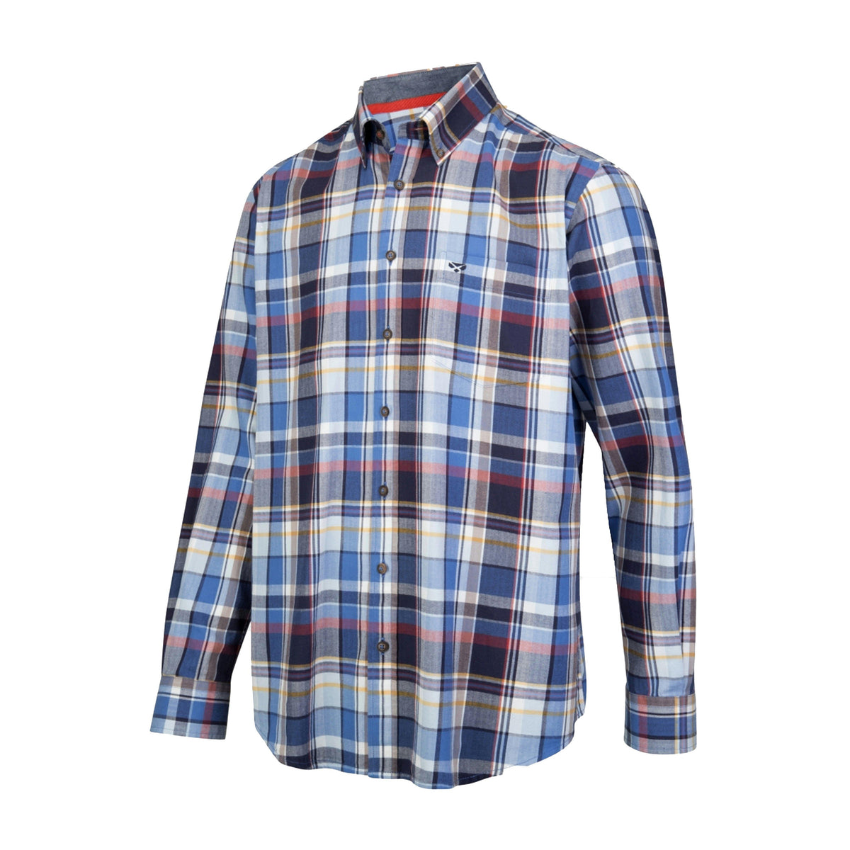 Mens Luthrie Long Sleeve Plaid Shirt Blue White Check