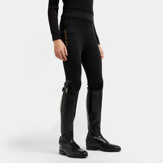 Young Rider Porter Winter Fleece Lined Knee Patch Riding Tights Black