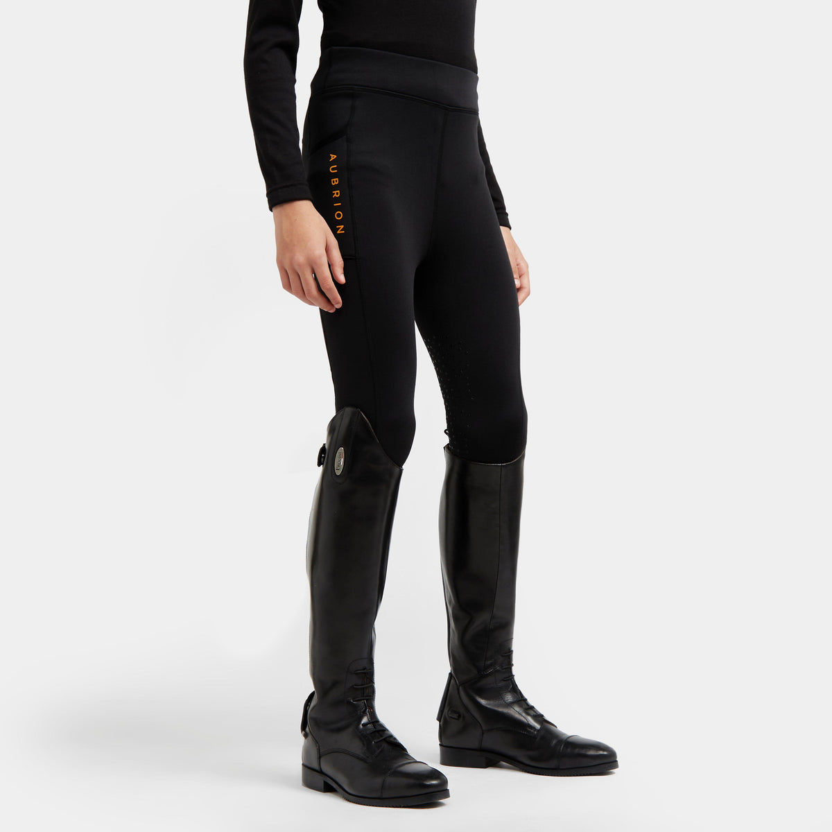 Young Rider Porter Winter Fleece Lined Knee Patch Riding Tights Black