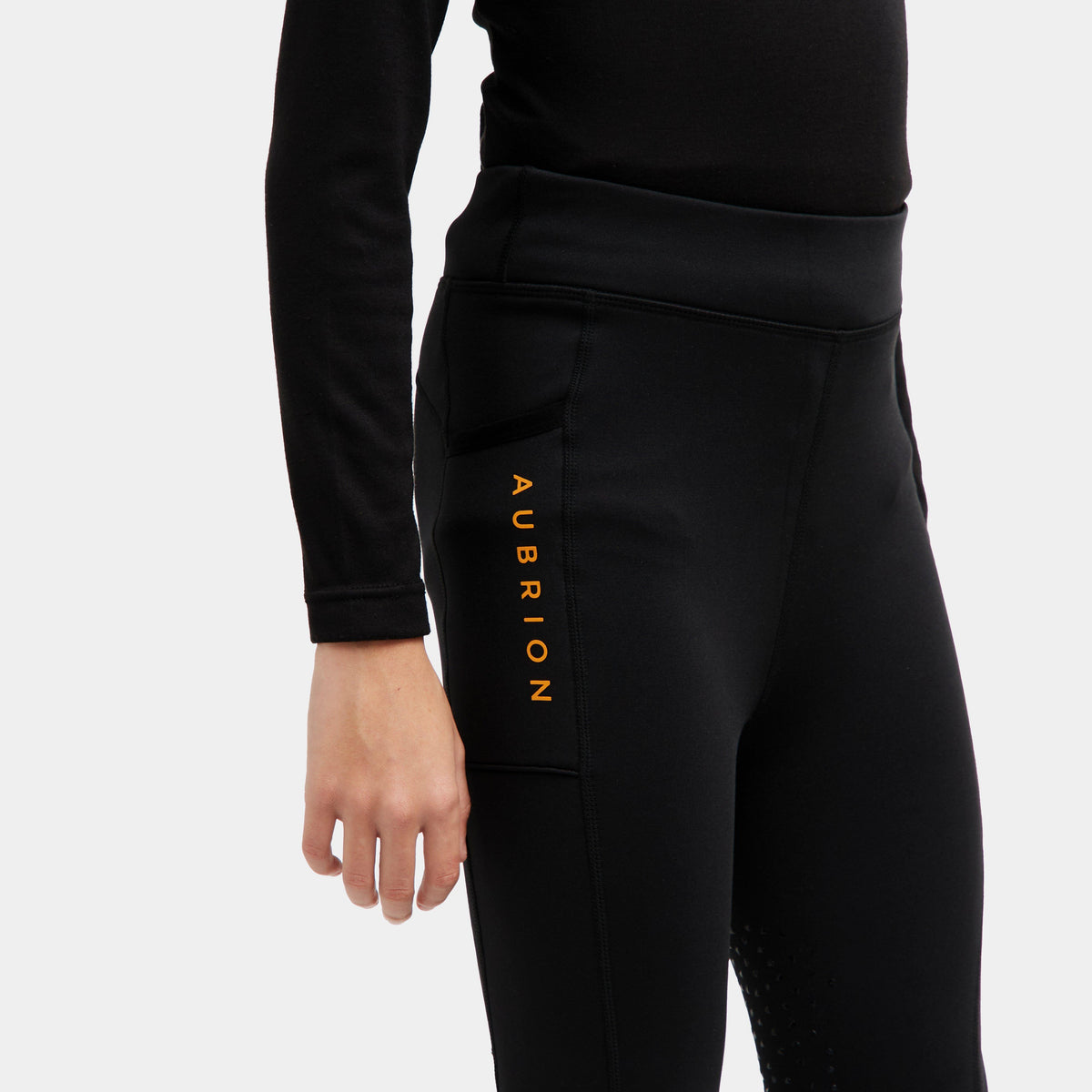 Young Rider Porter Winter Fleece Lined Knee Patch Riding Tights Black