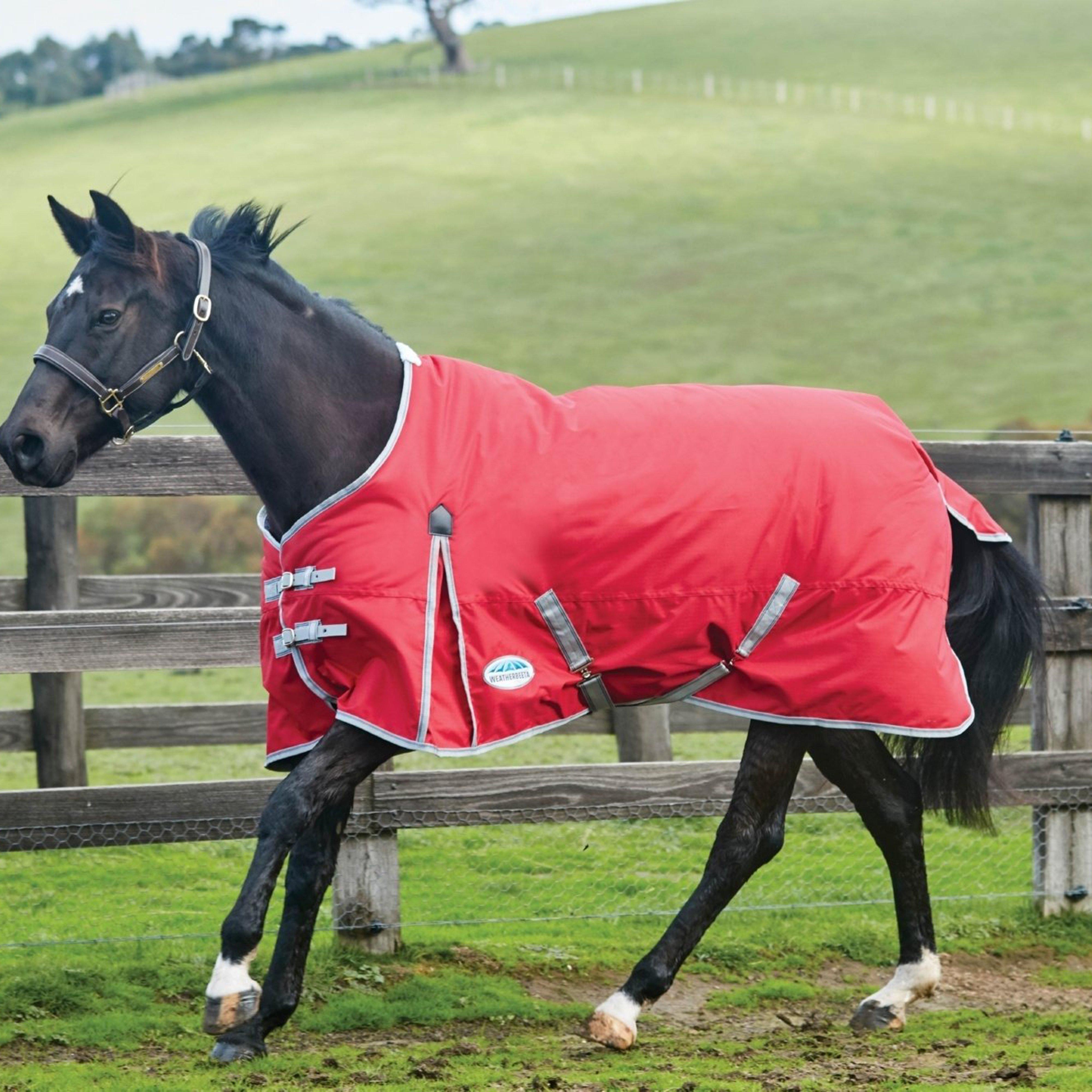 ComFiTec Classic 220g Medium Weight Standard Neck Turnout Rug Red/Silver