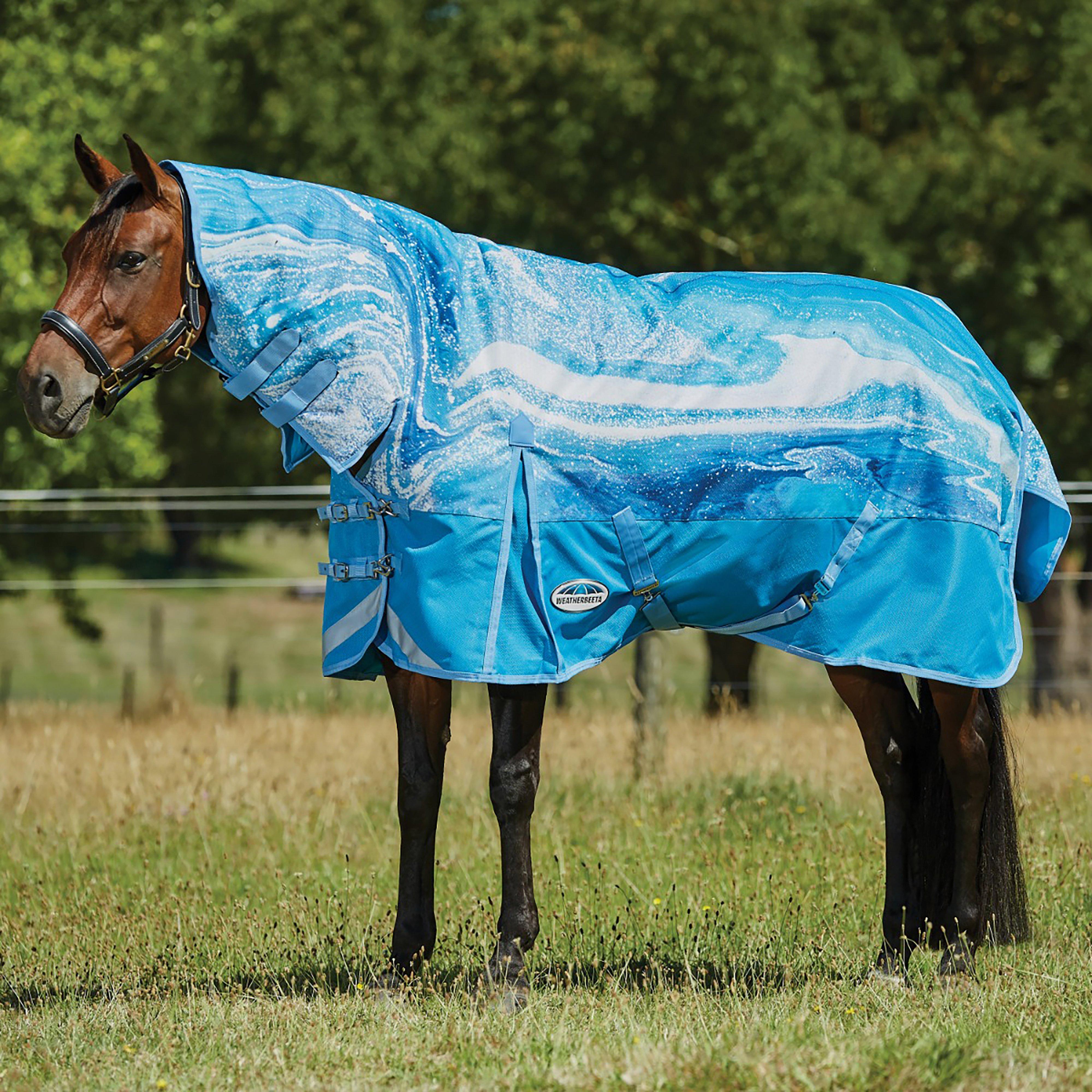ComFiTec Plus Dynamic II 220g Medium Weight Combo Neck Turnout Rug Blue Swirl Marble Print