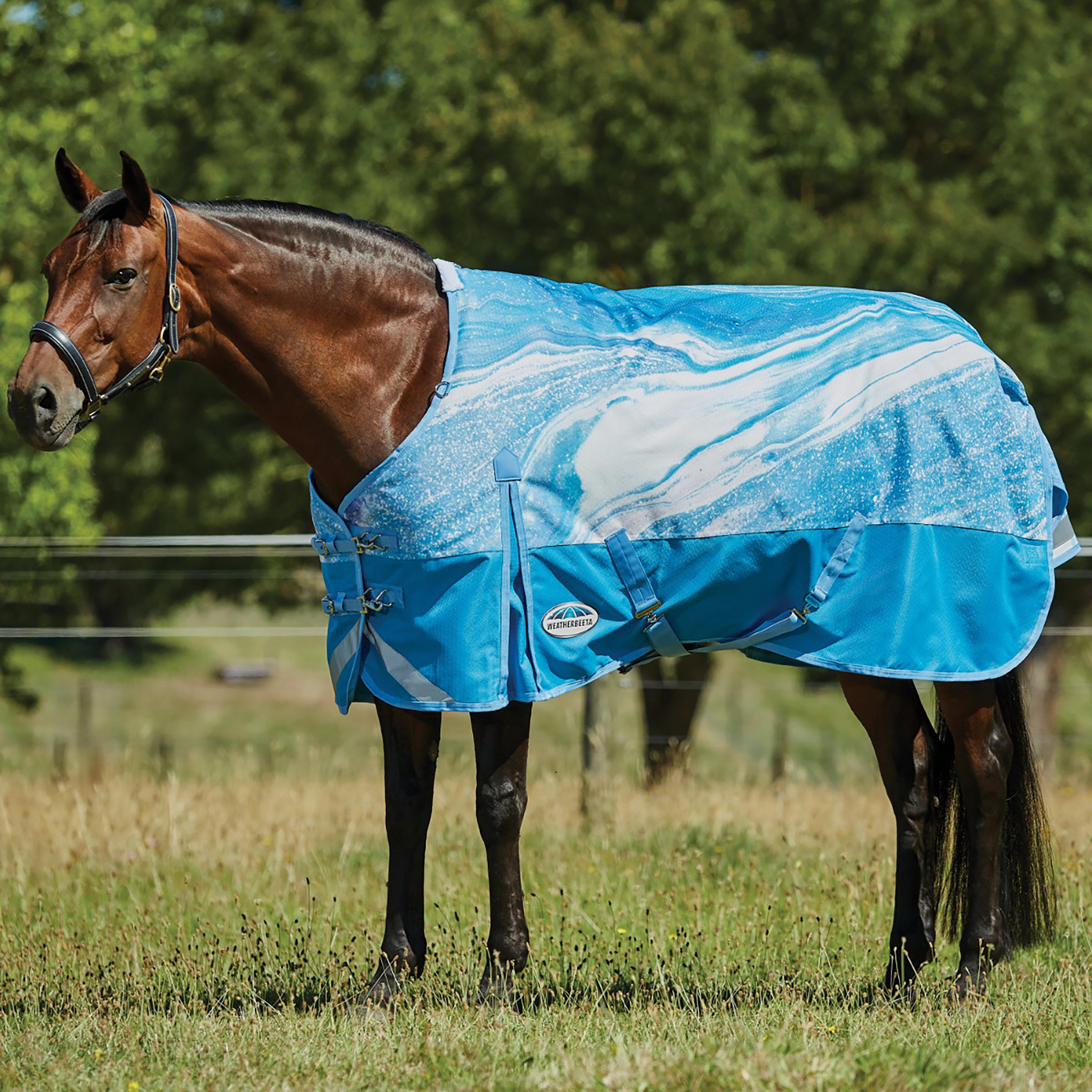 ComFiTec Plus Dynamic II 220g Medium Weight Standard Neck Turnout Rug Blue Swirl Marble Print