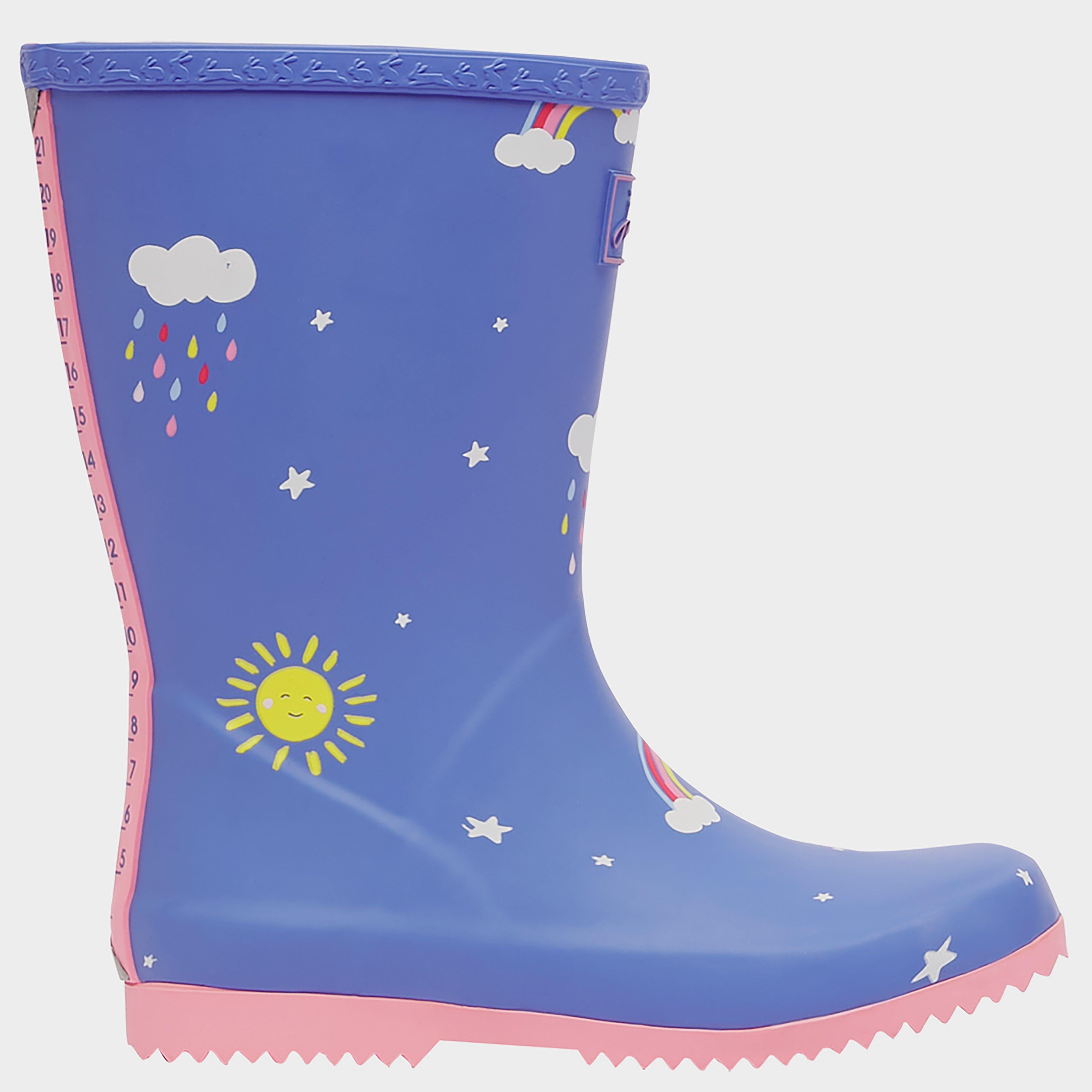 Junior Roll Up Wellies Blue Clouds