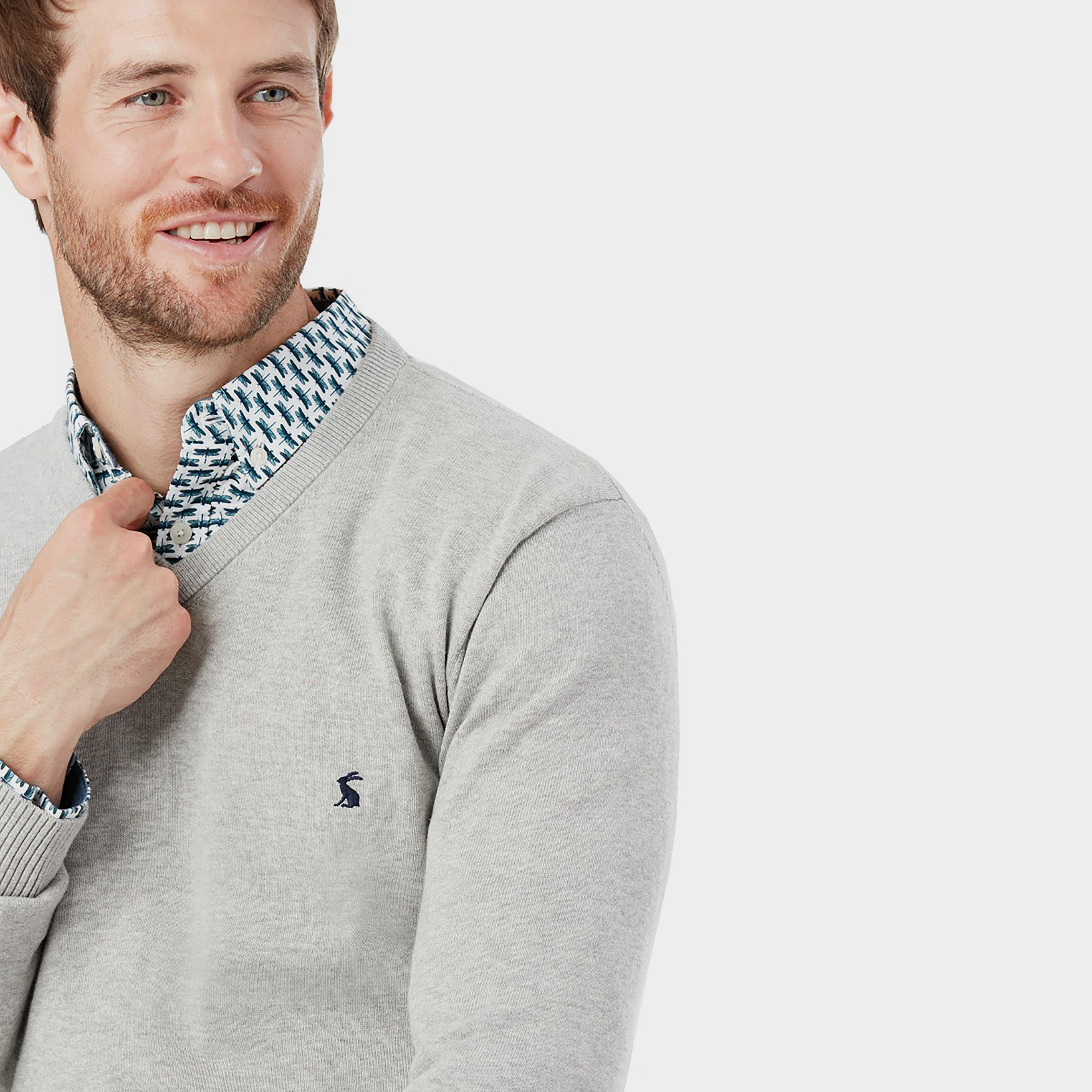 Mens Jarvis V-Neck Knit Sweater Light Grey Marl