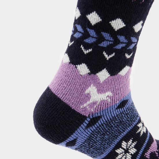 Ladies Equestrian Jacquard Lite Long Socks Aintree Horse Fairisle Navy