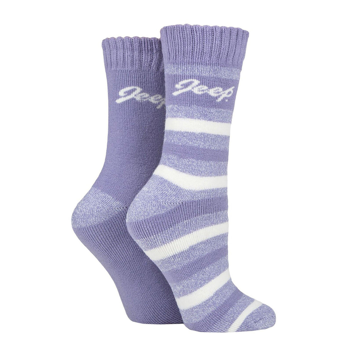 Womens Thermal Stripey 2 Pack Socks Lilac/Cream