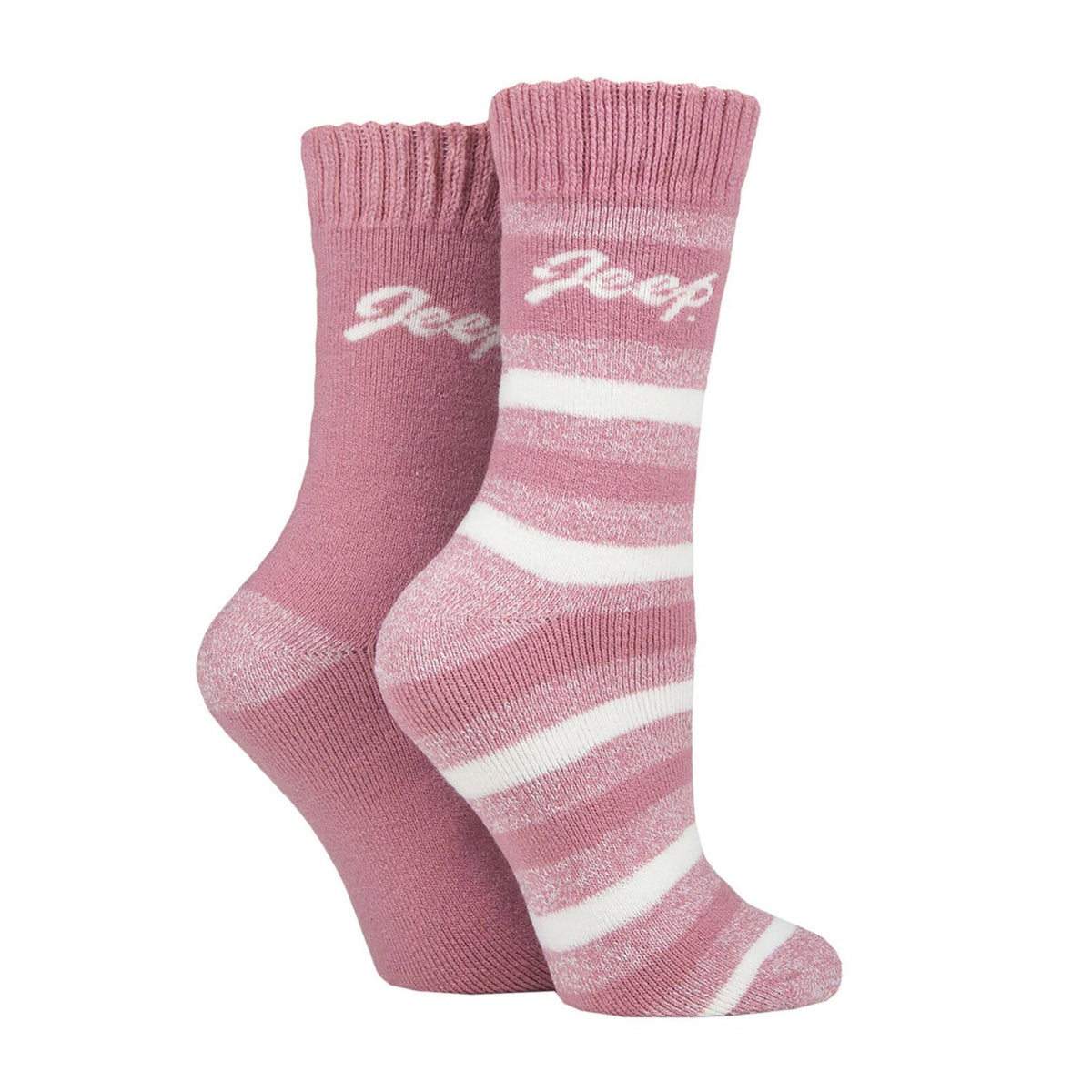 Womens Thermal Stripey 2 Pack Socks Rose/Cream