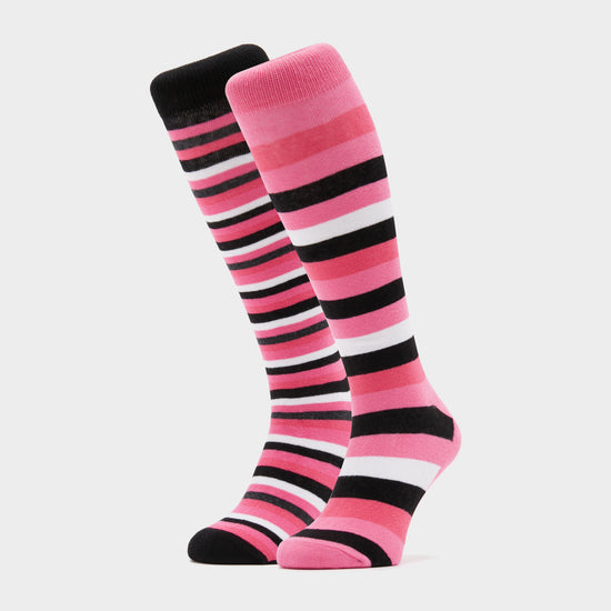 Womens Equestrian Stripe 2 Pack Socks Black/Pink