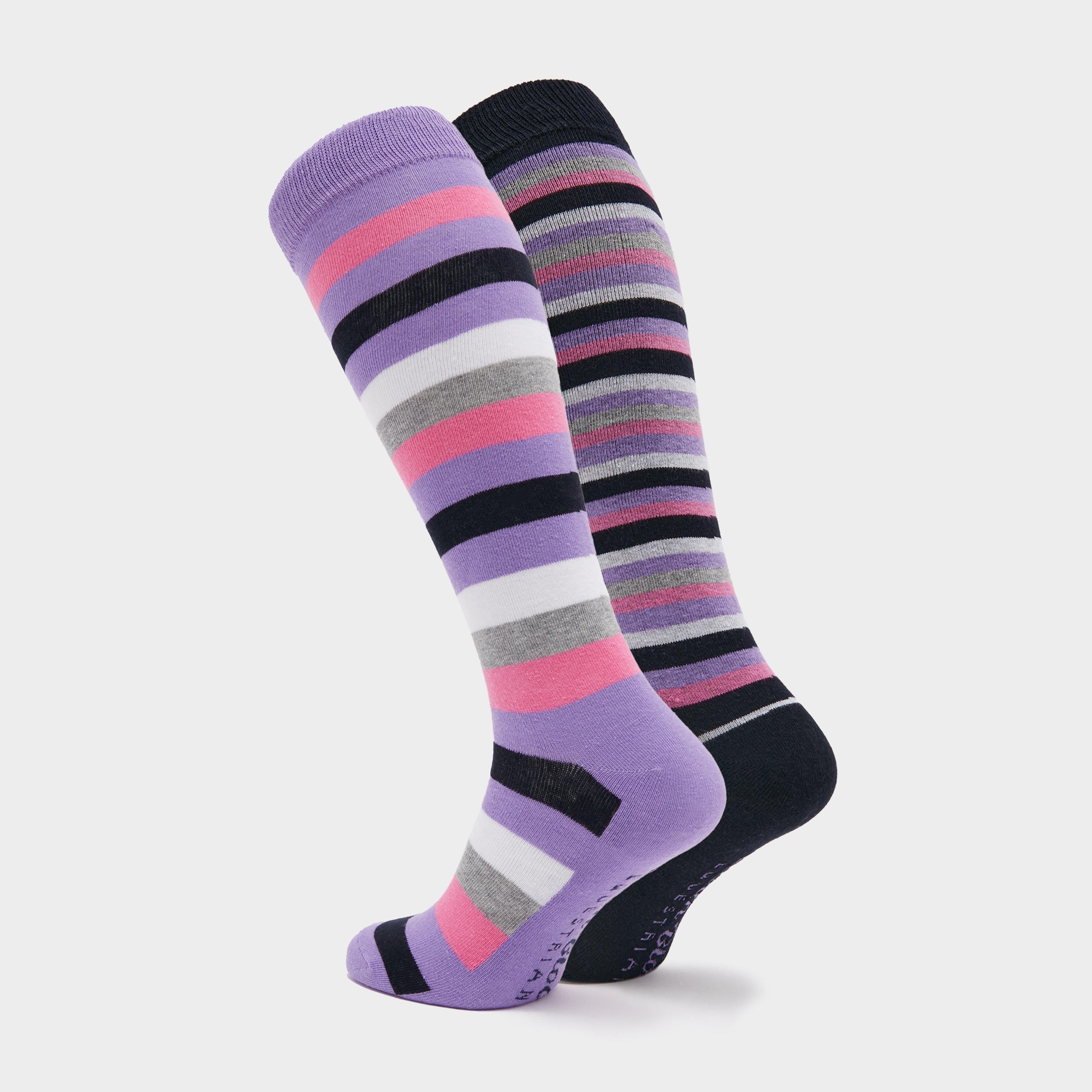 Womens Equestrian Stripe 2 Pack Socks Navy/Lilac
