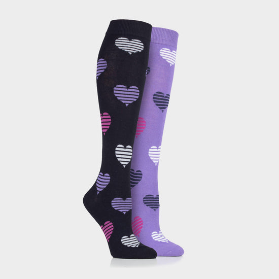 StormBloc® Kids Equestrian Heart 2 Pack Socks Navy/Lilac