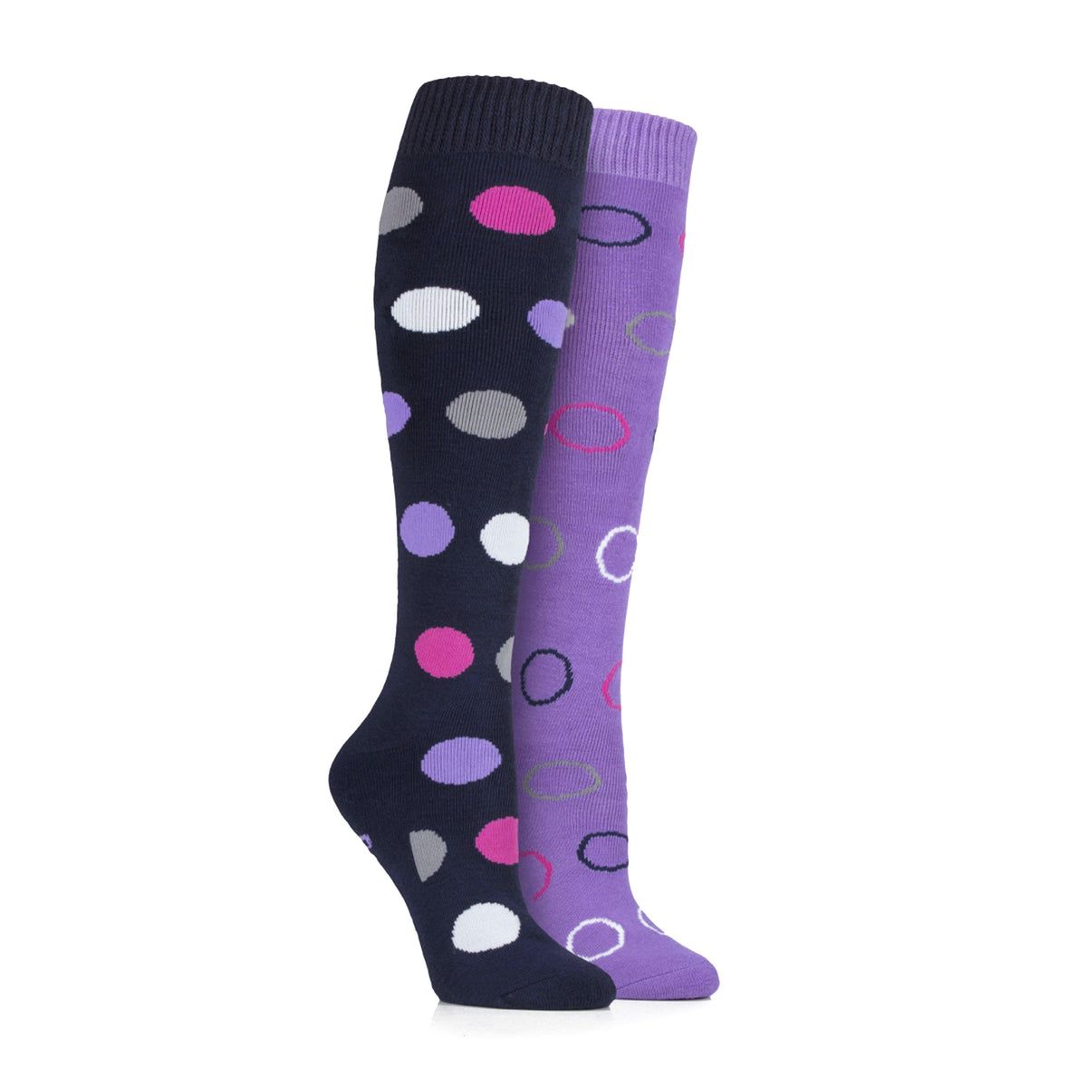 Womens Equestrian Midweight Spotty Socks Navy/Lilac