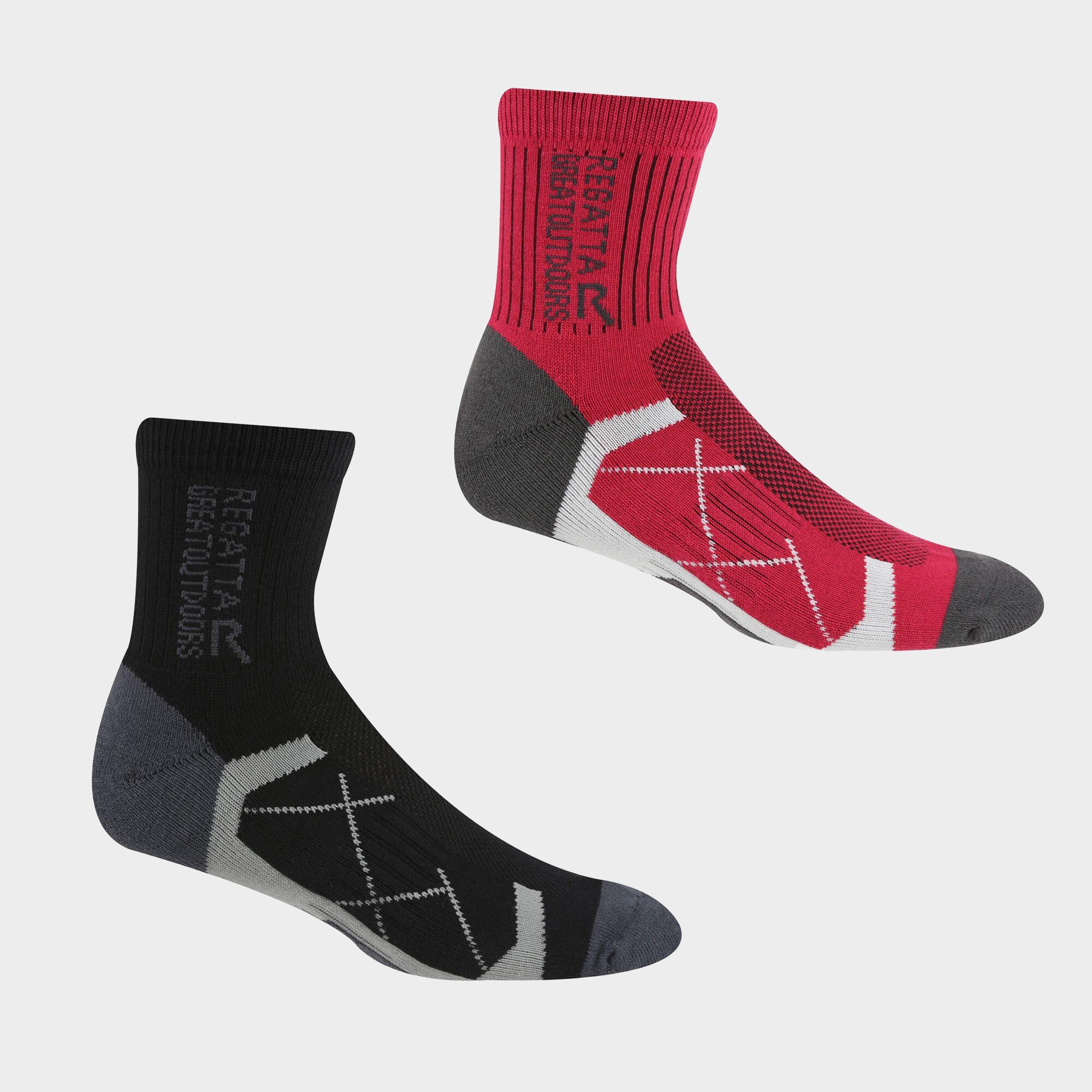 Womens Outdoor Active Socks 2 Pack Black/Cherry Pink