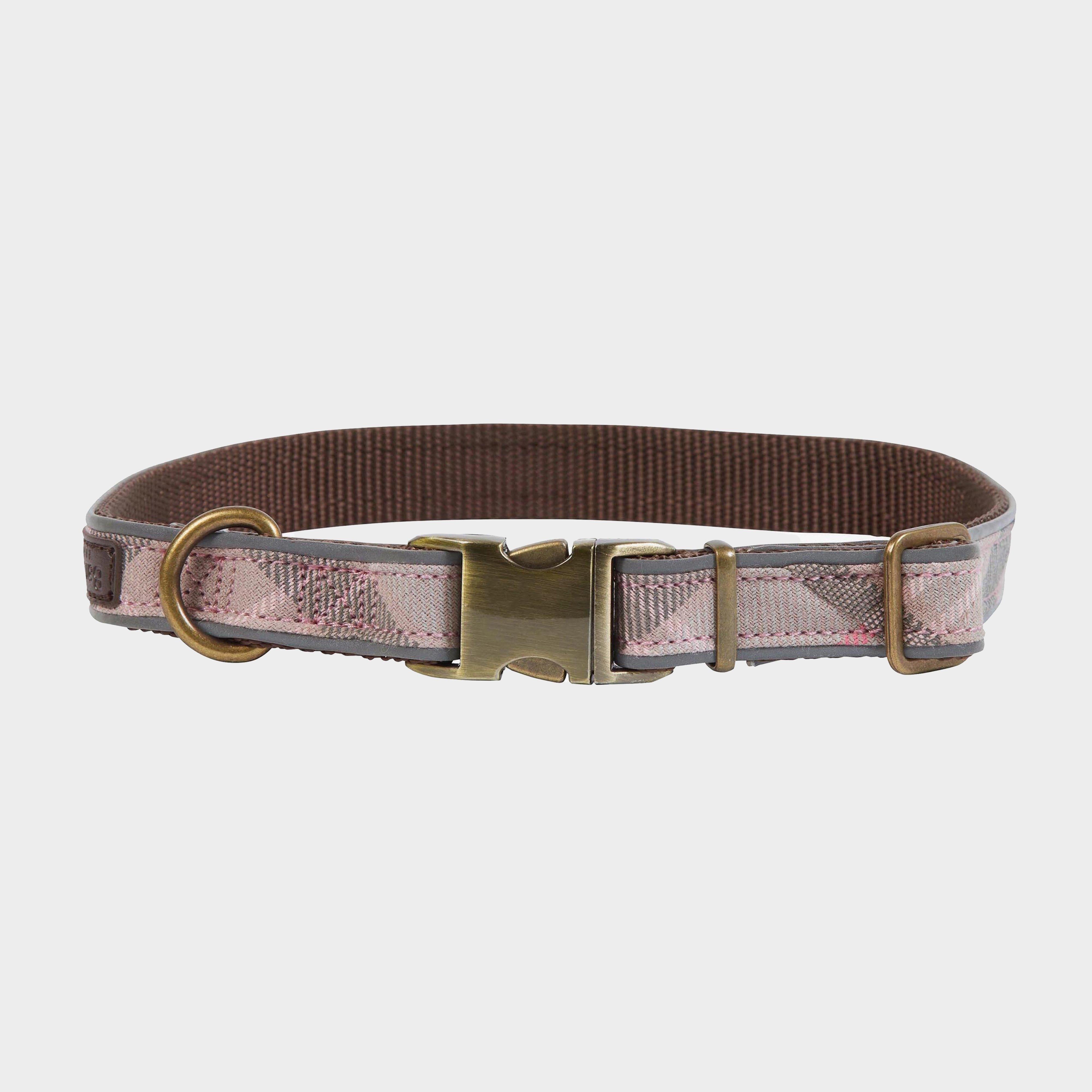 Reflective Tartan Dog Collar Taupe/Pink Tartan