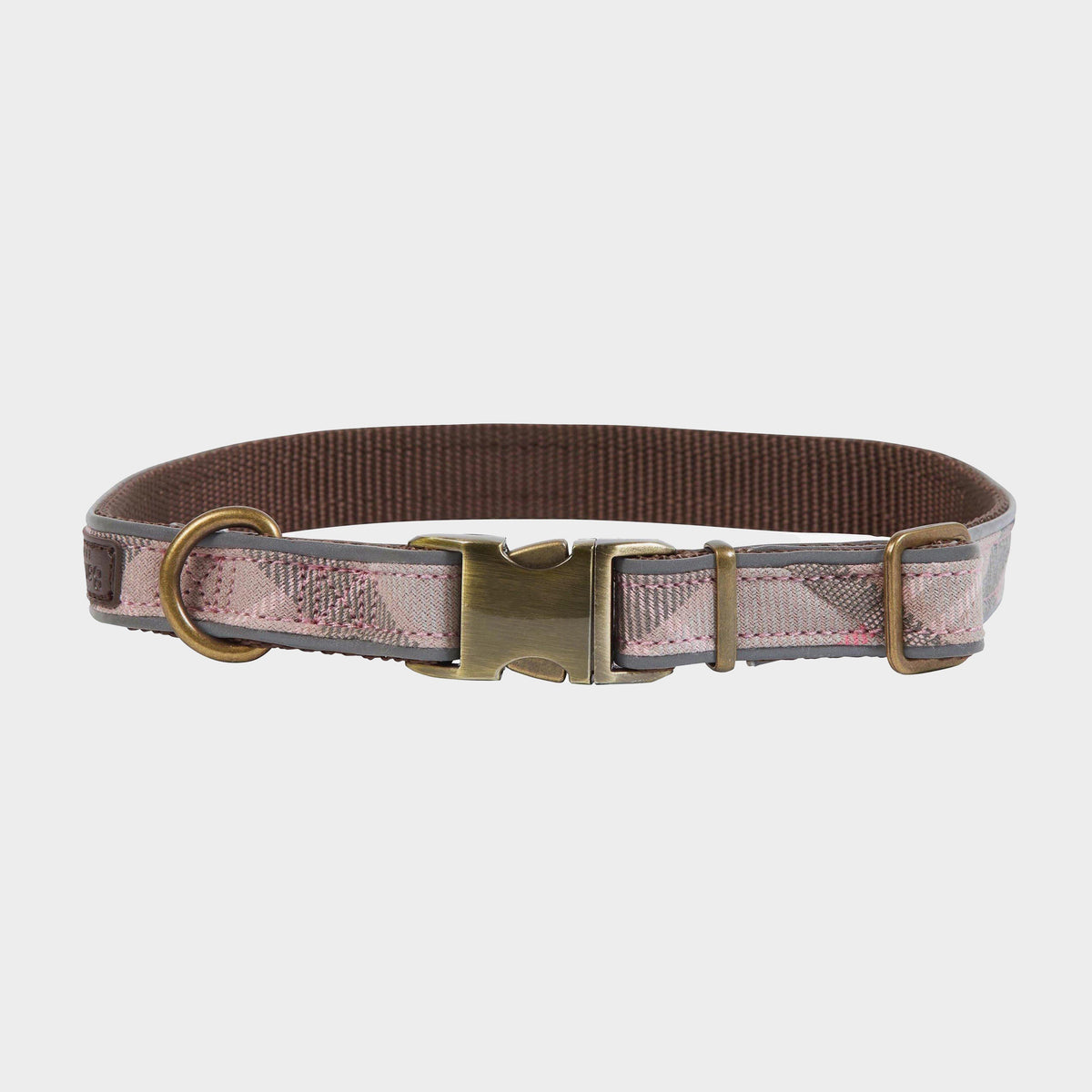 Reflective Tartan Dog Collar Taupe/Pink Tartan