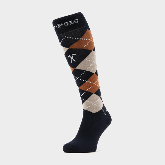 Argyle Socks Navy/Camel Heather