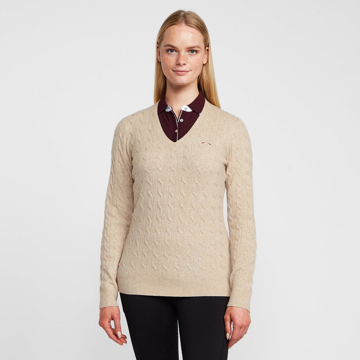 Womens Classy Cable Pullover Champagne Light Grey Heather