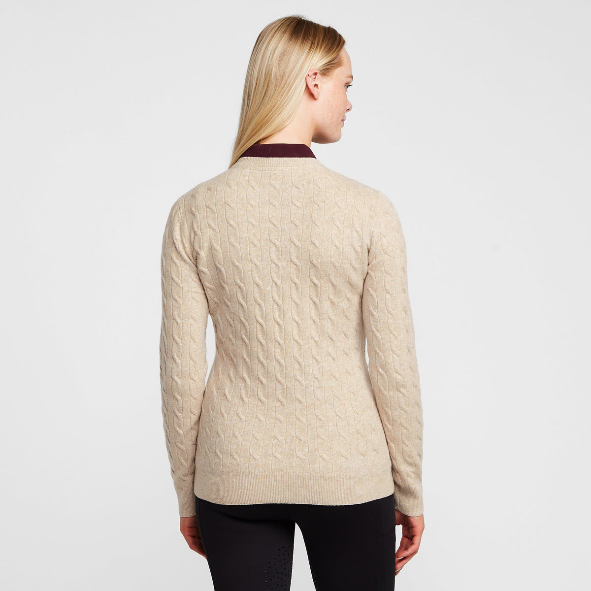 Womens Classy Cable Pullover Champagne Light Grey Heather