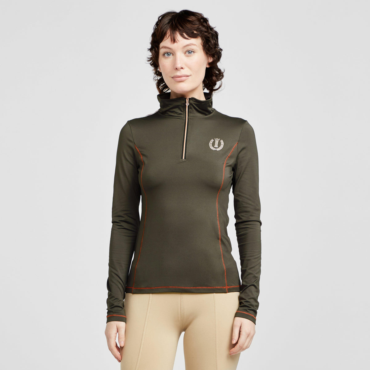 Womens Sporty Star 1/2 Zip Technical Top Dark Olive