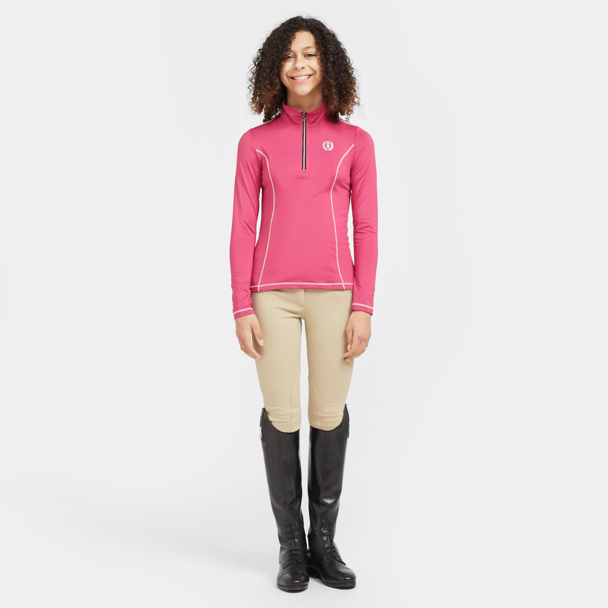 Childs Sporty Star 1/2 Zip Technical Top Flower Pink