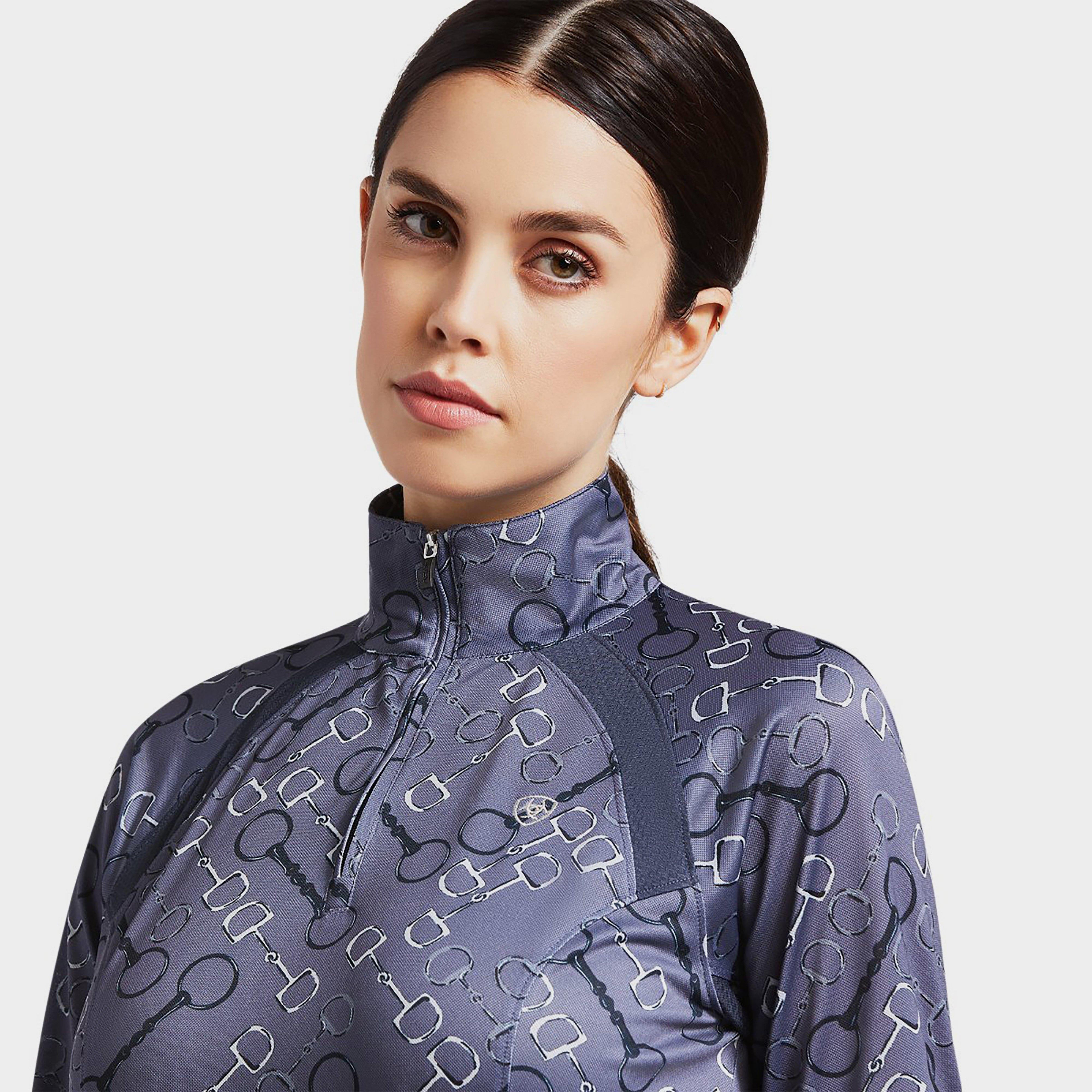 Womens Sunstopper 2.0 1/4 Zip Baselayer Charcoal Bit Print