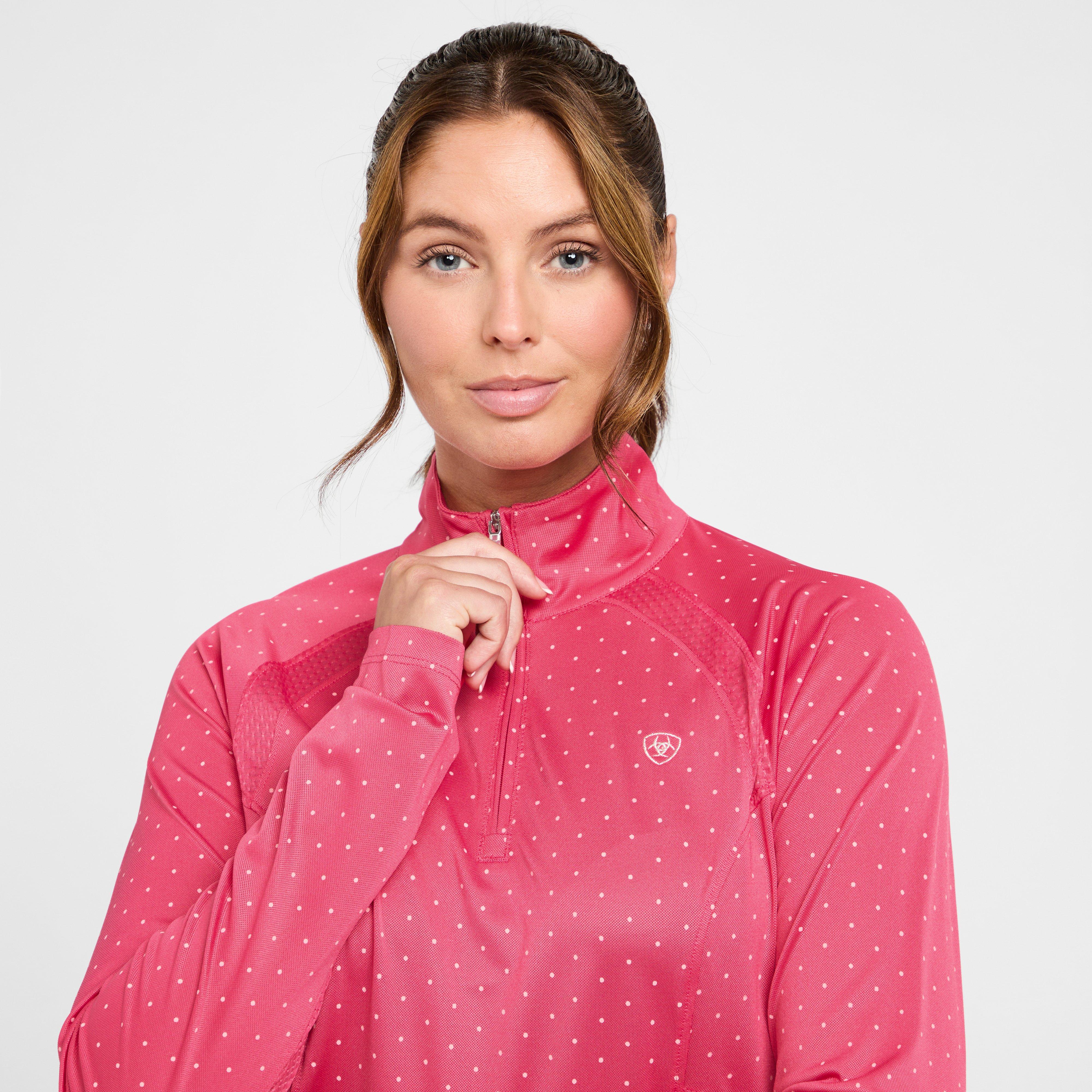 Womens Sunstopper 2.0 1/4 Zip Baselayer Party Punch Dot