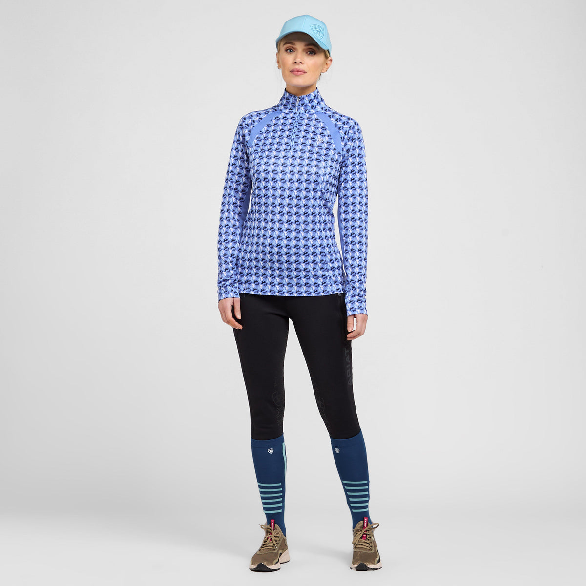 Womens Sunstopper 2.0 1/4 Zip Baselayer Reykjavik Blue Ditsy Horse