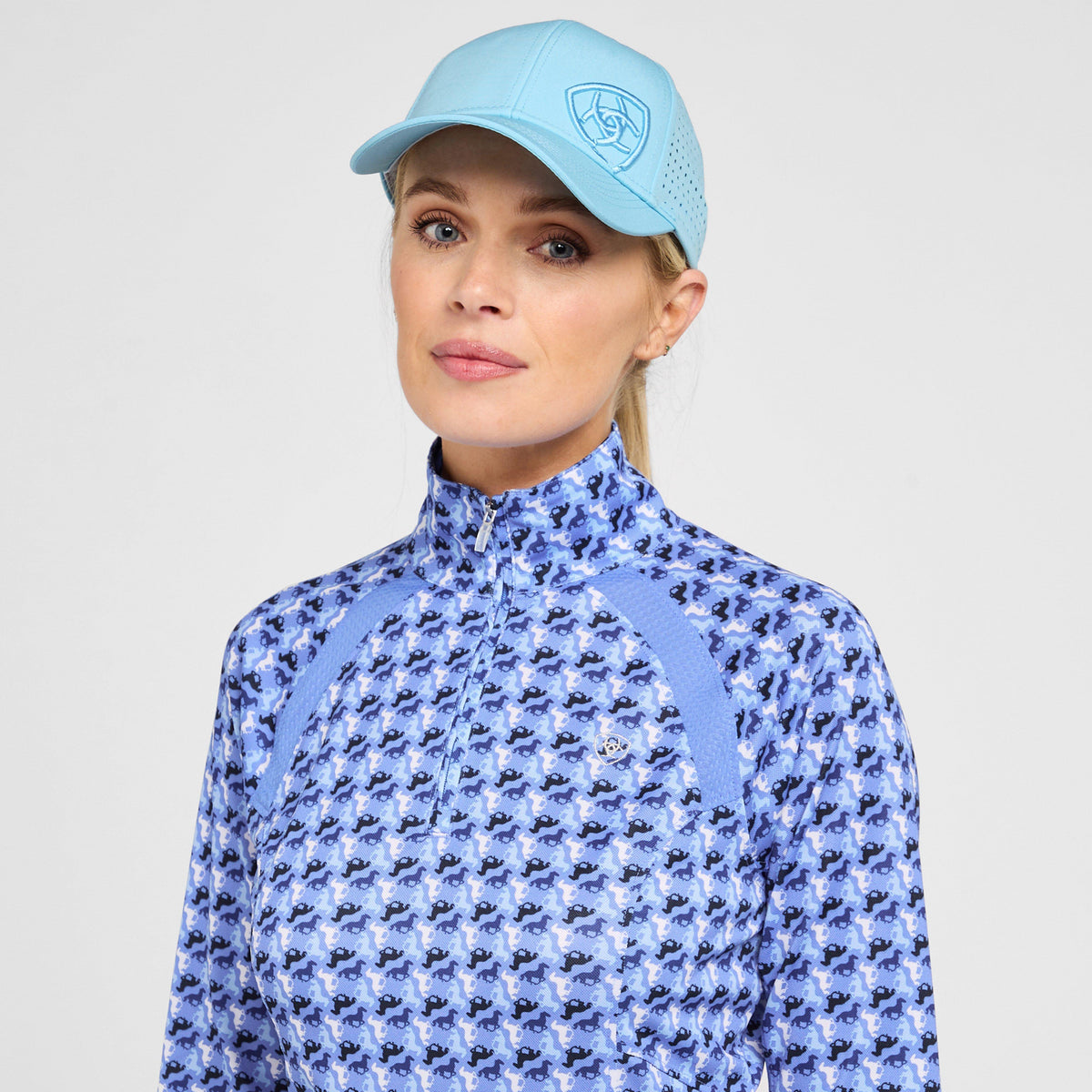 Womens Sunstopper 2.0 1/4 Zip Baselayer Reykjavik Blue Ditsy Horse